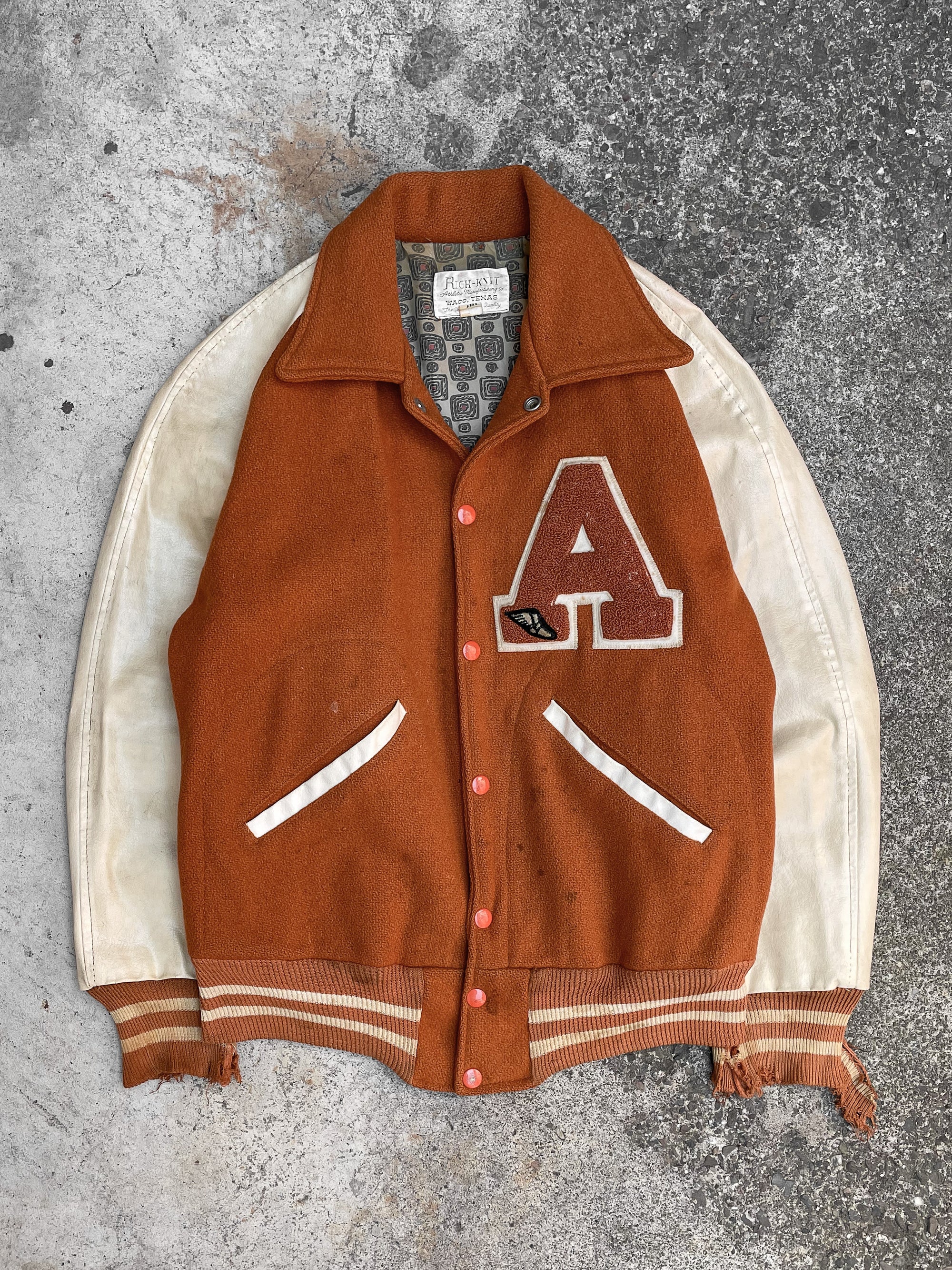 1970s “A” Faded Burnt Orange Varsity Jacket (S)