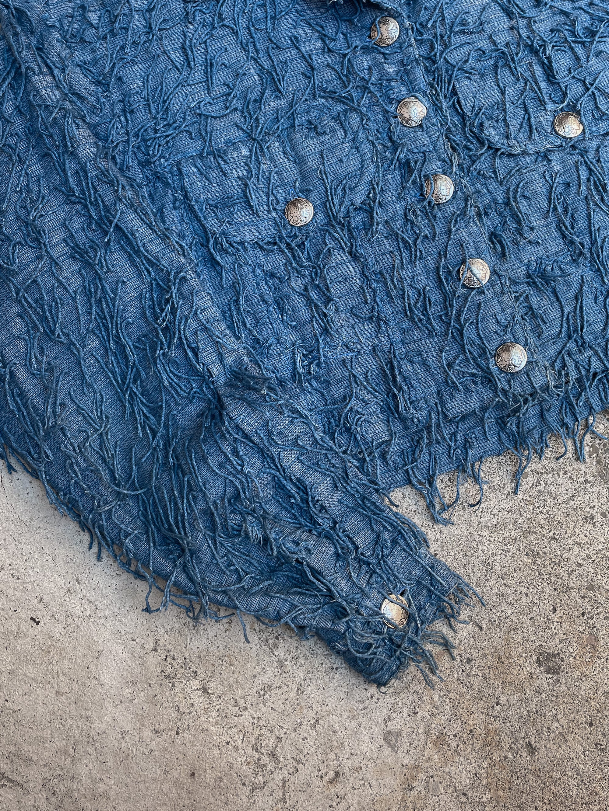 1970s Blue Woven Cropped Fringe Jacket