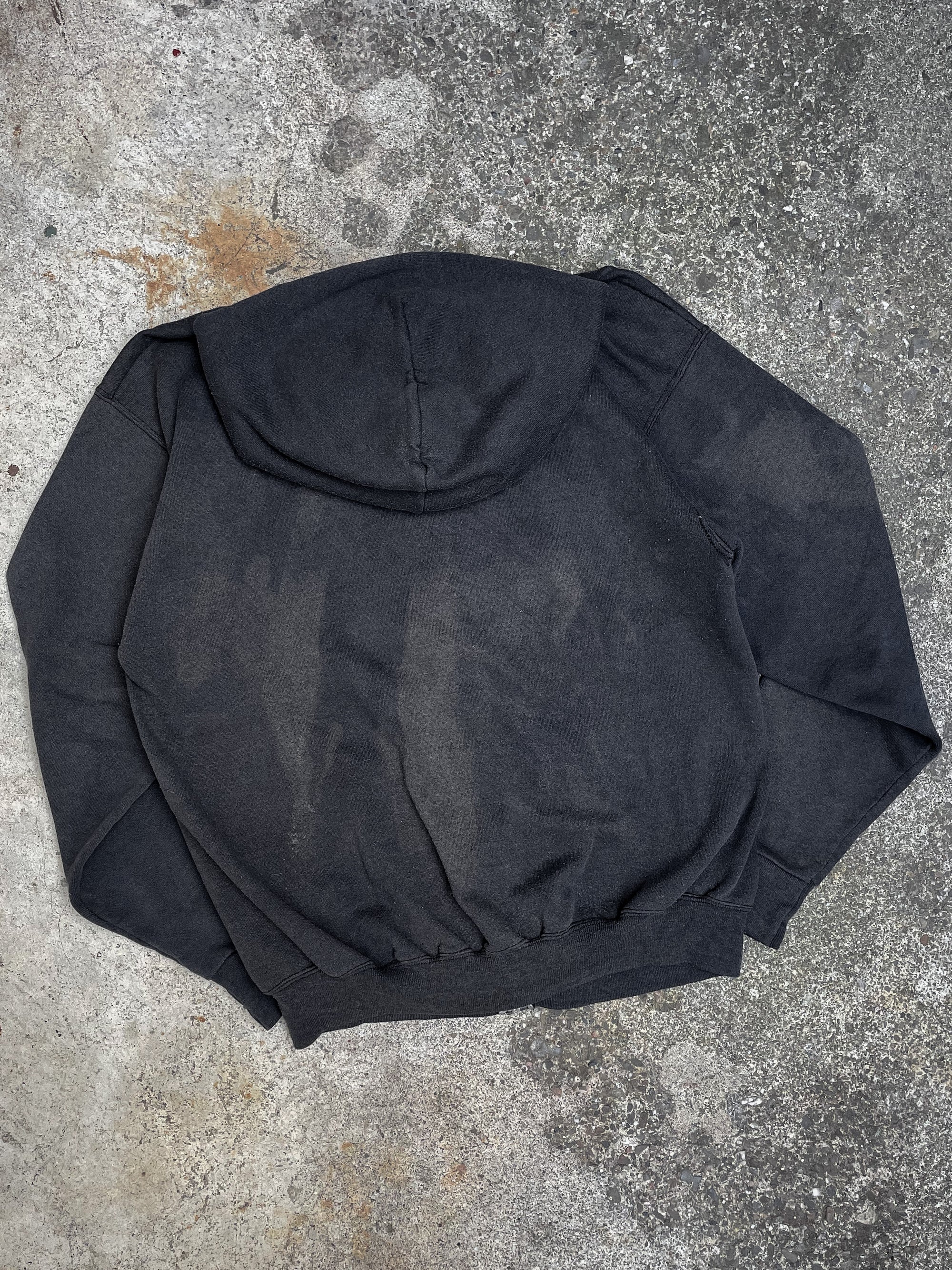 1980s Faded Black Blank Zip Up Hoodie