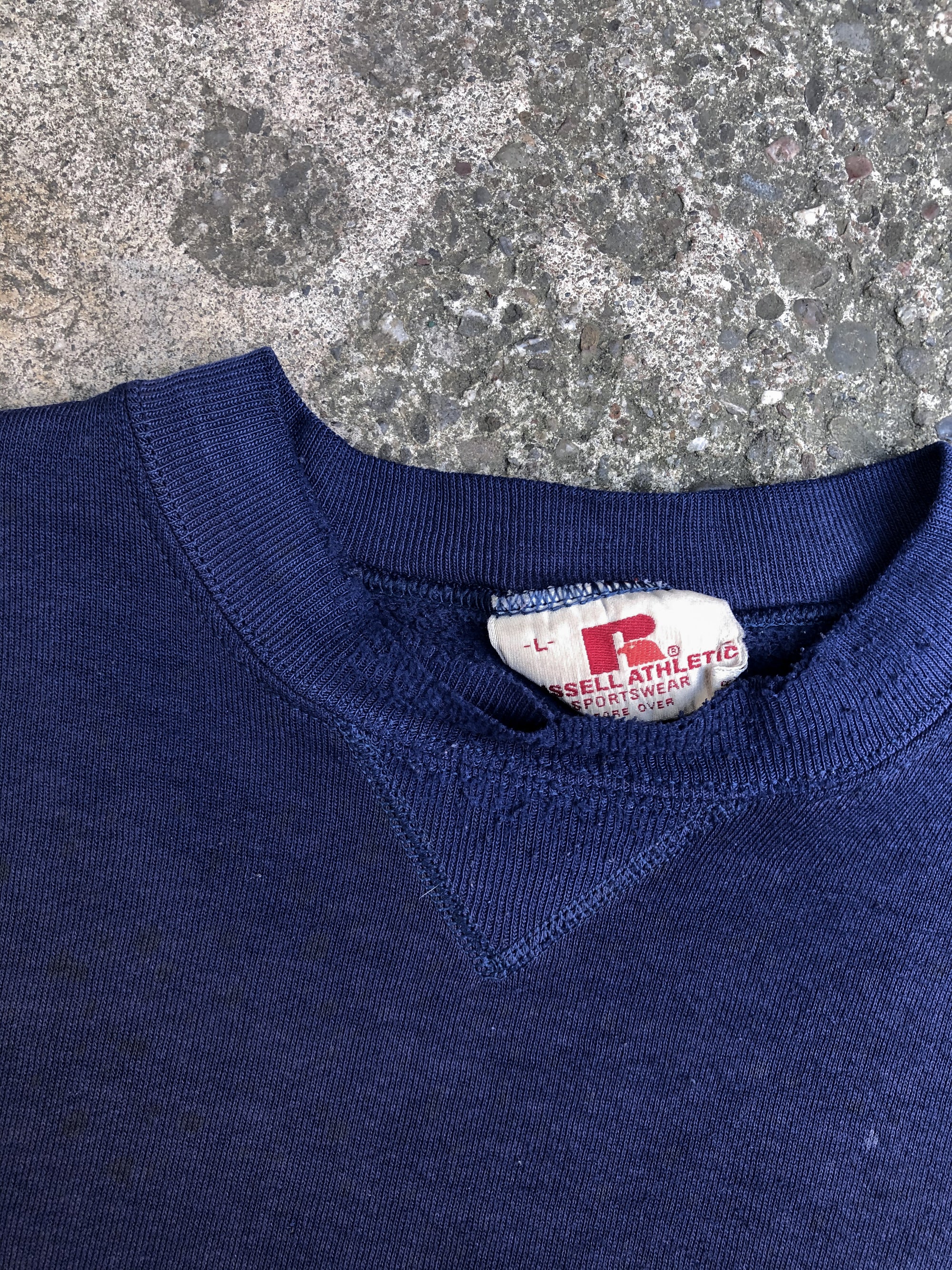 1970s Russell Painted Sun Faded Navy Blank Sweatshirt