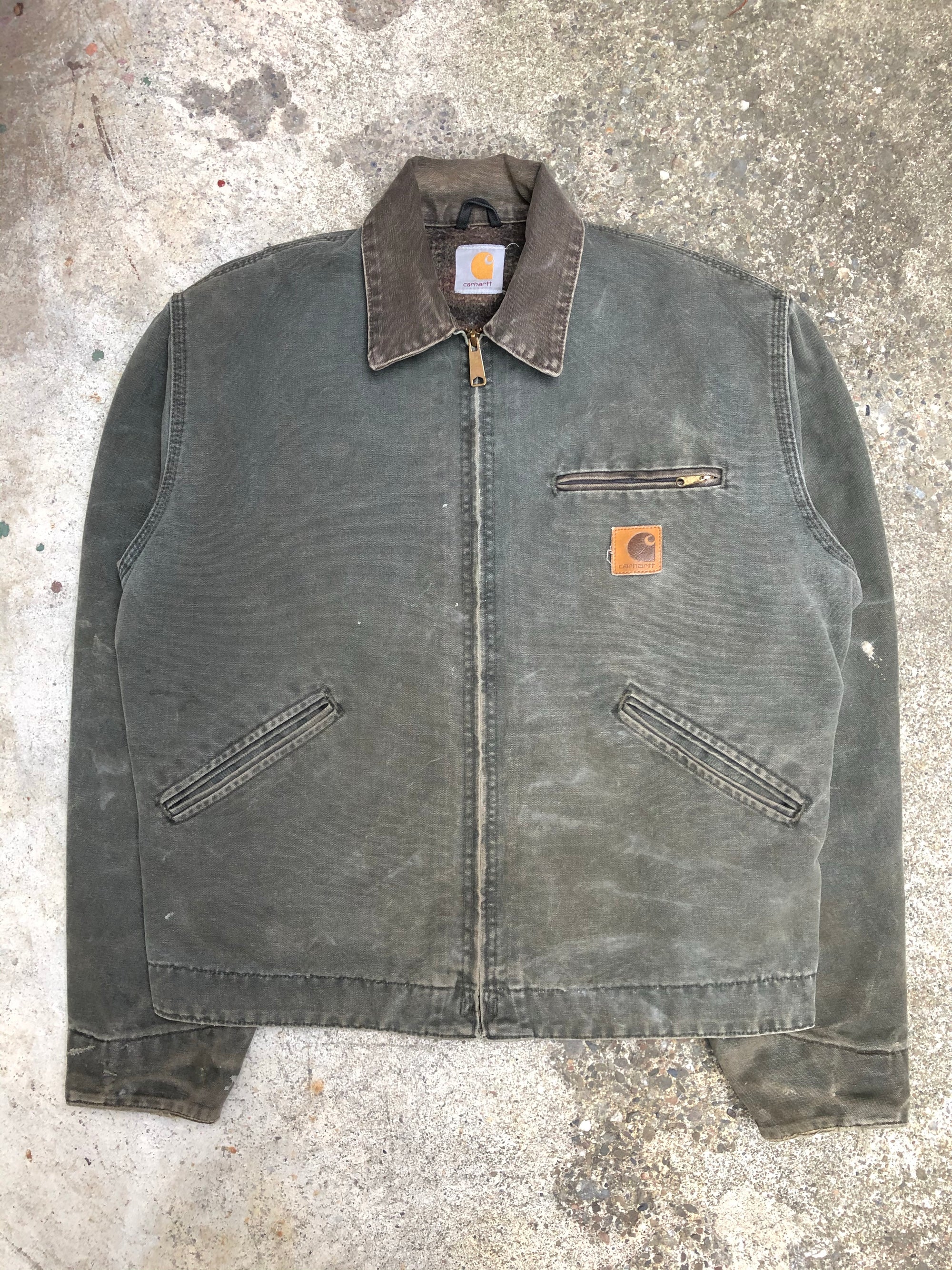 1990s Carhartt Faded Moss Green Lined Work Jacket (M)