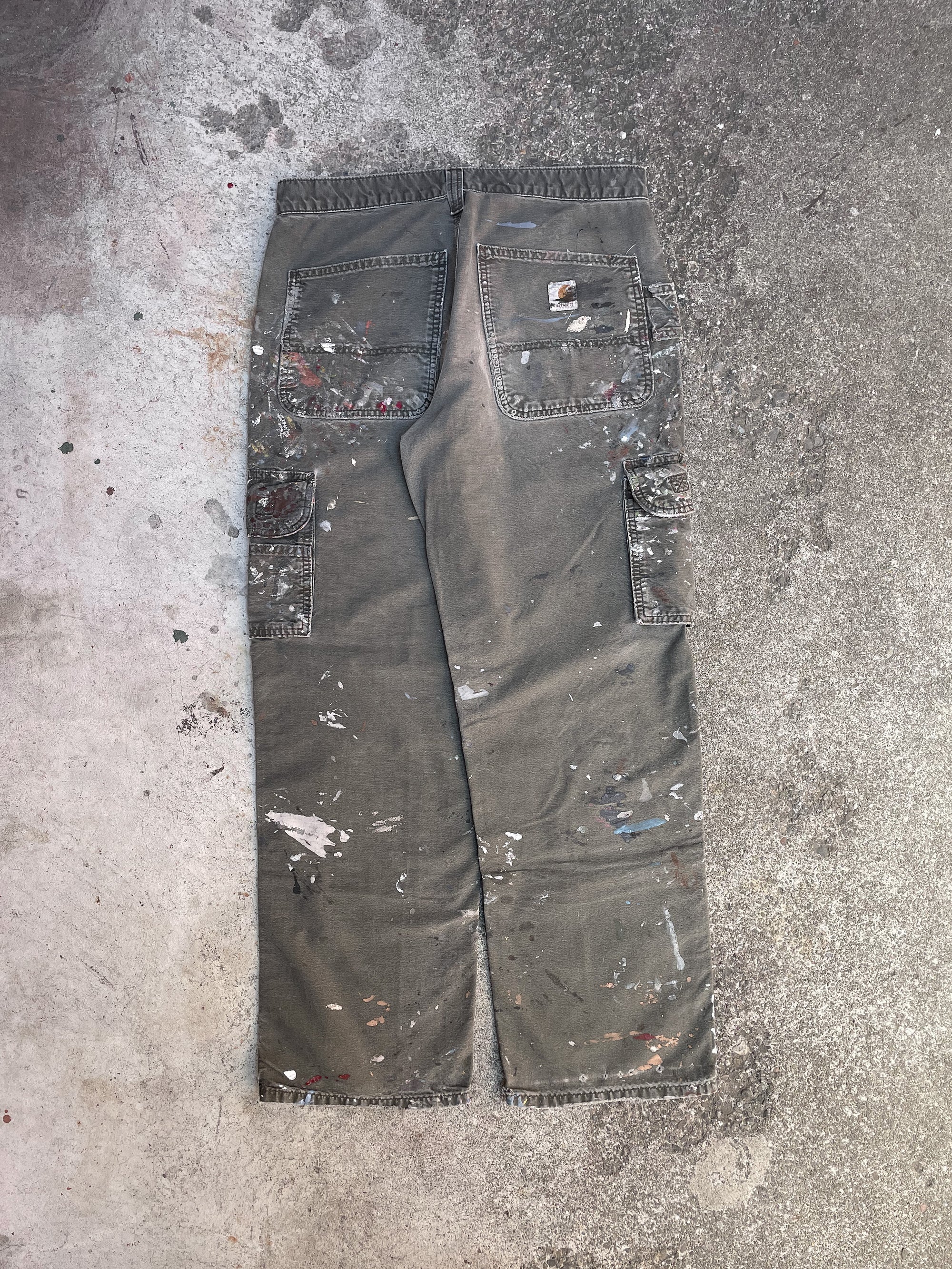 Carhartt B260 Repaired Painted Dark Olive Cargo Work Pants (31X29)