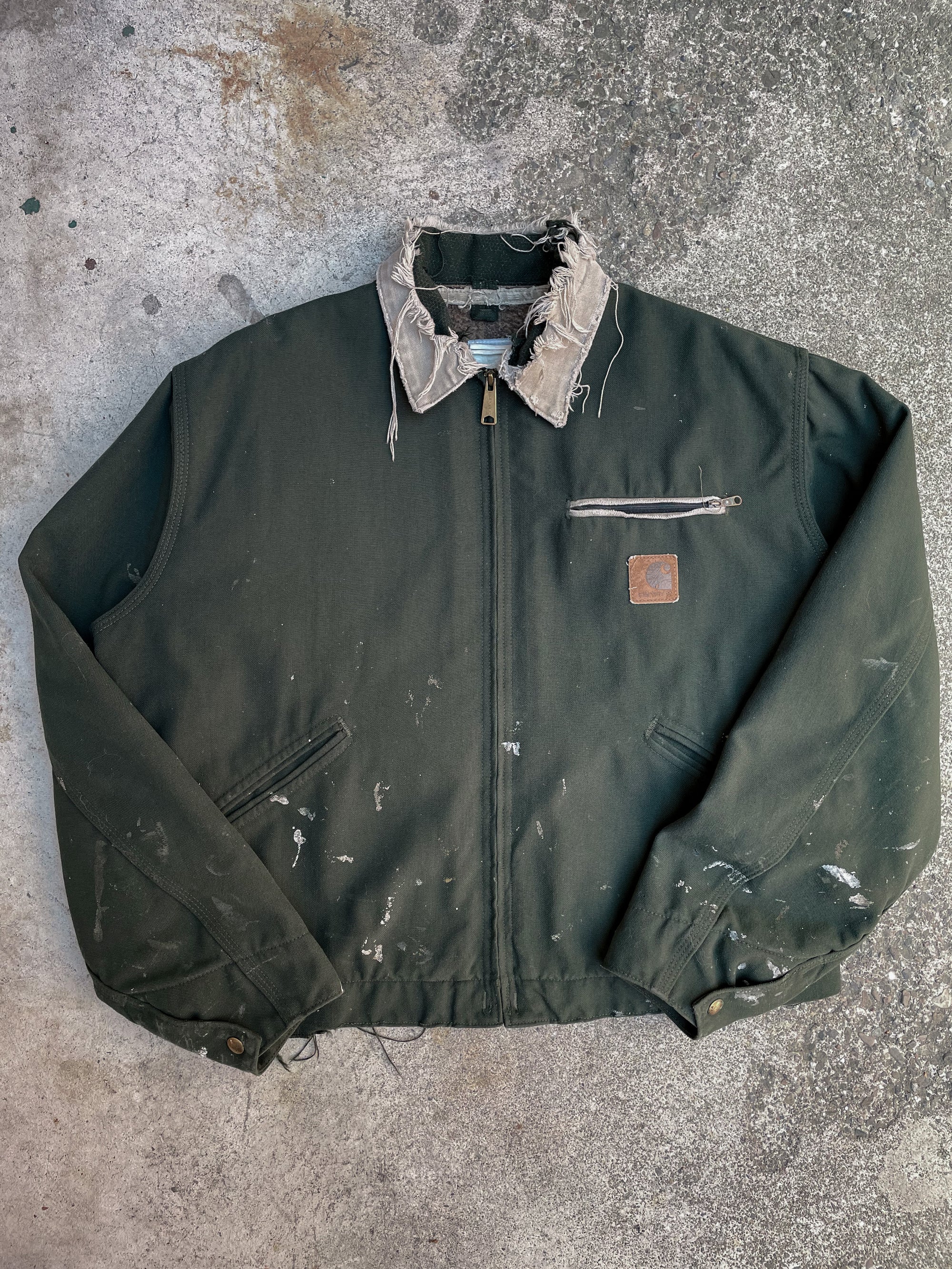 1990s Carhartt Distressed Painted Pine Green Lined Work Jacket (M/L)