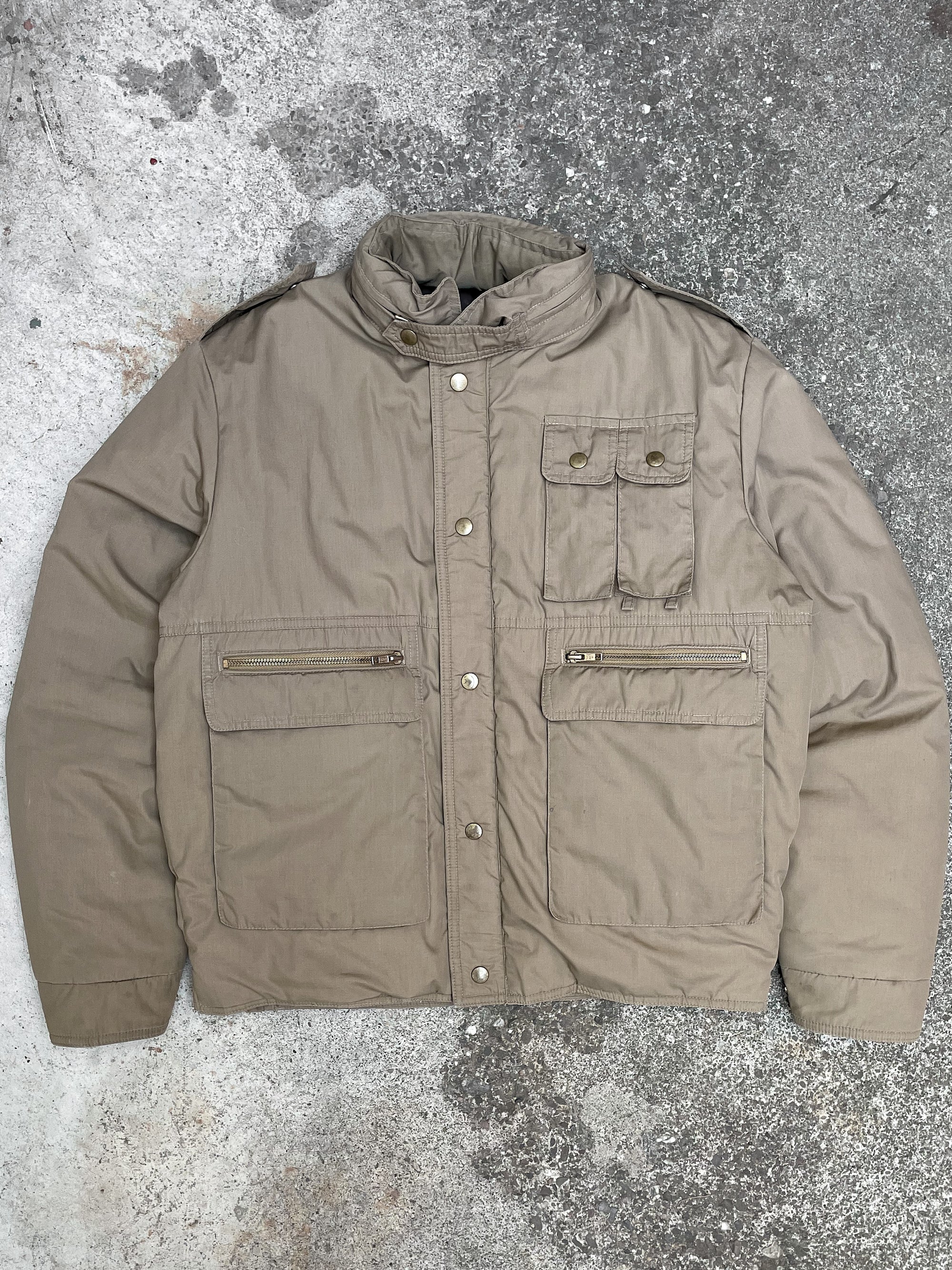 1980s Khaki Cargo Down Puffer Jacket (S/M)