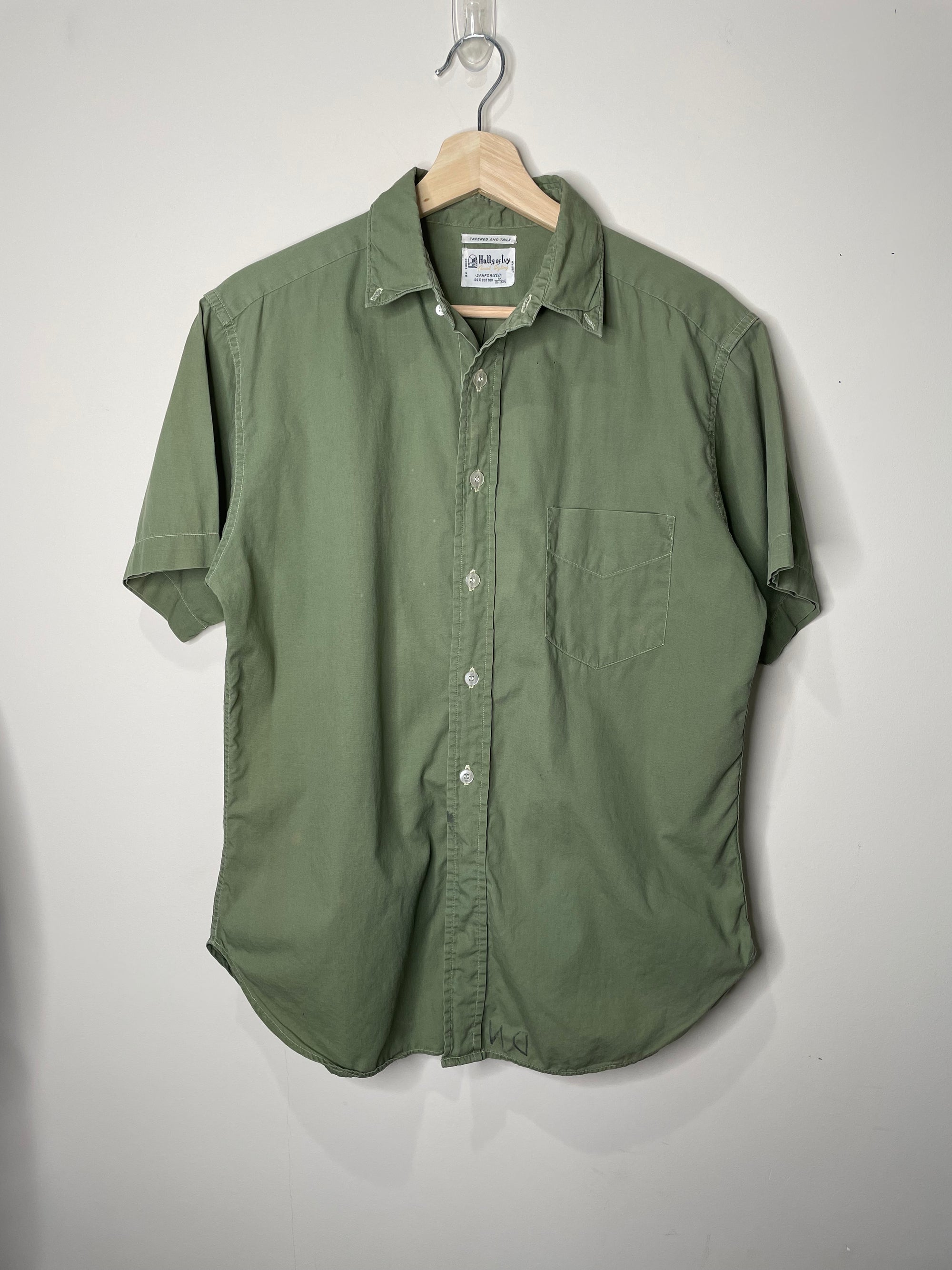 1970s Faded Green Japan Short Sleeve Button Up Shirt (M)