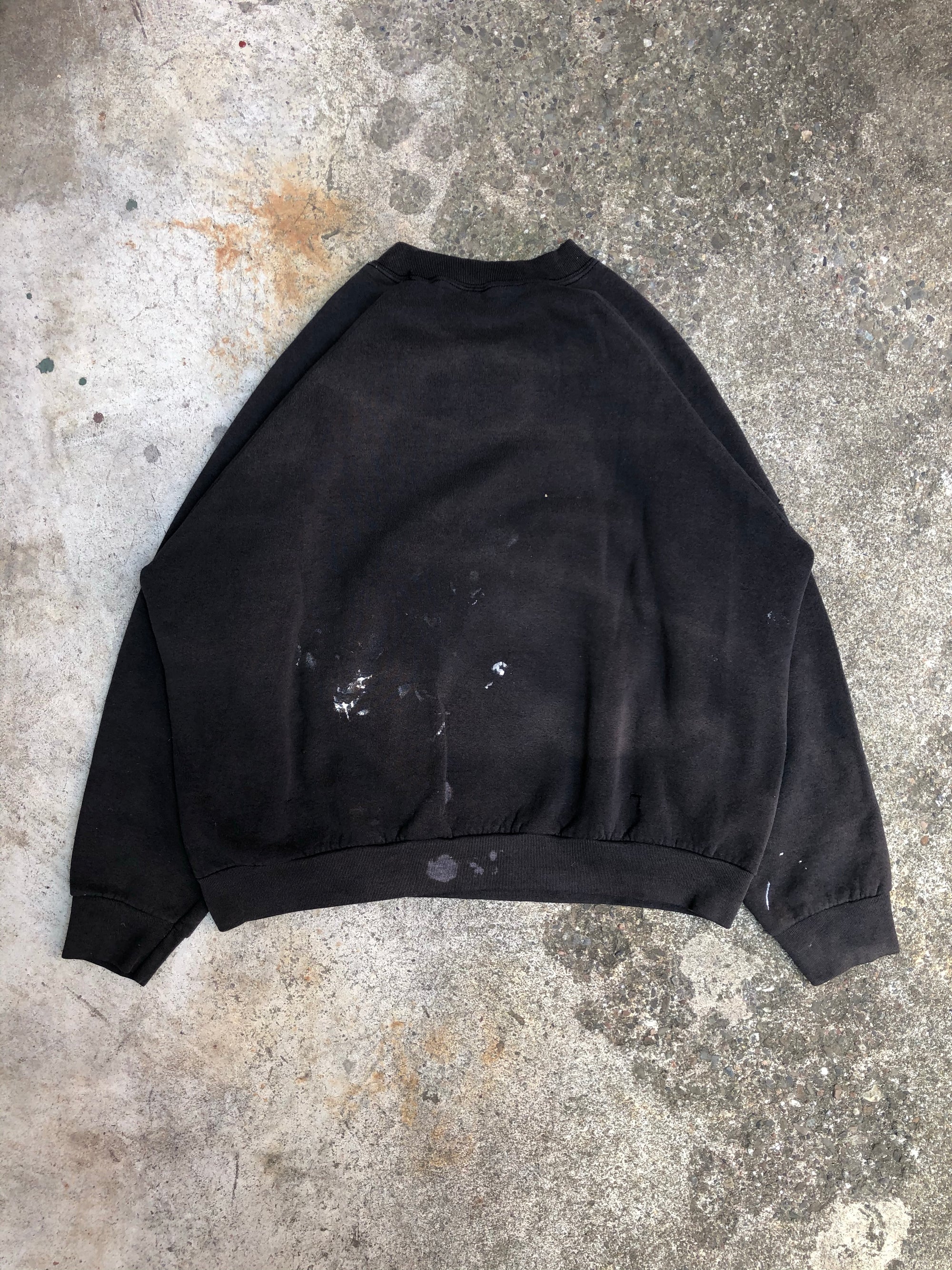 1990s Sun Faded Black Raglan Blank Paint Sweatshirt