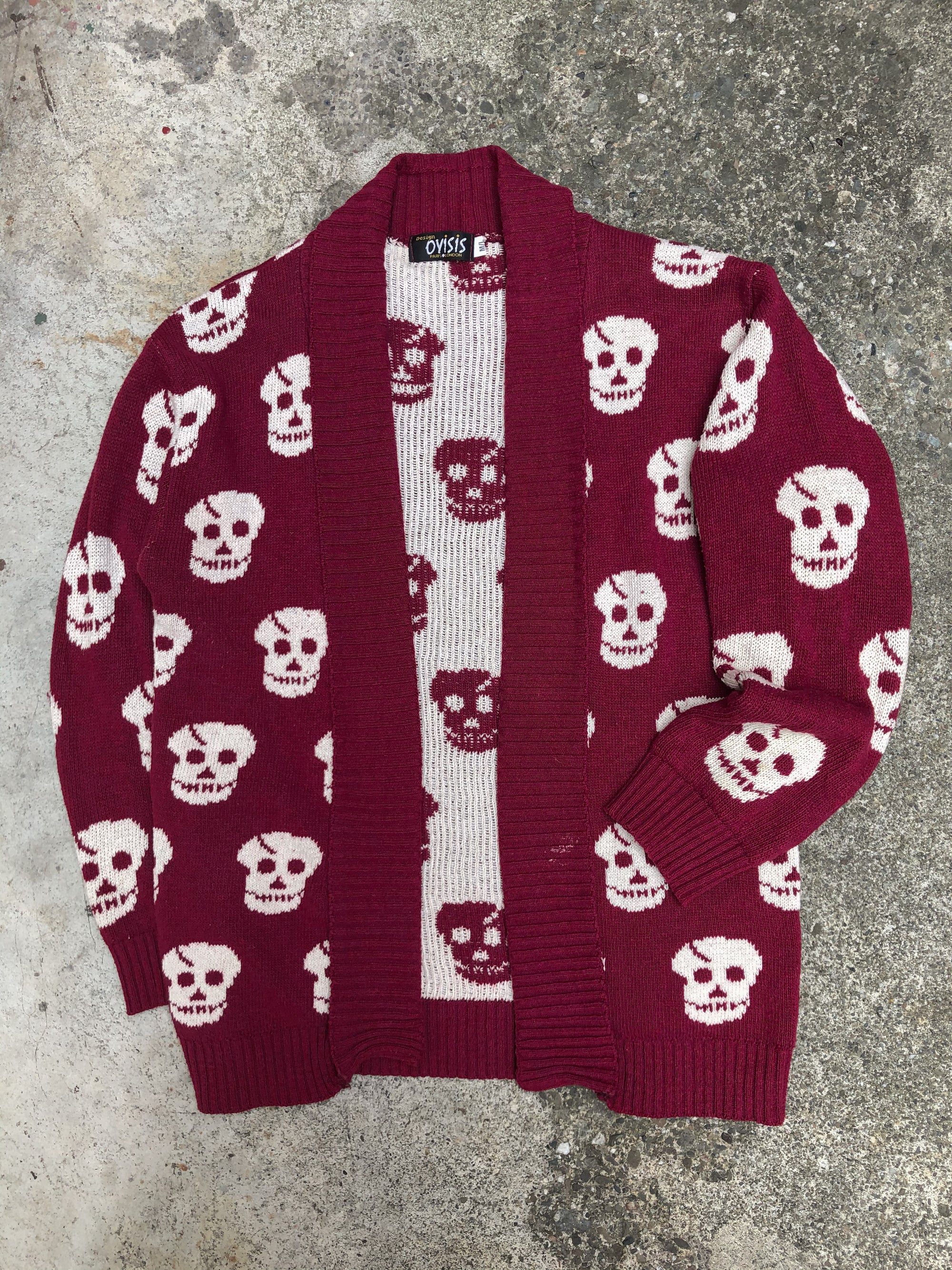 1990s Maroon “Skull” Knit Cardigan