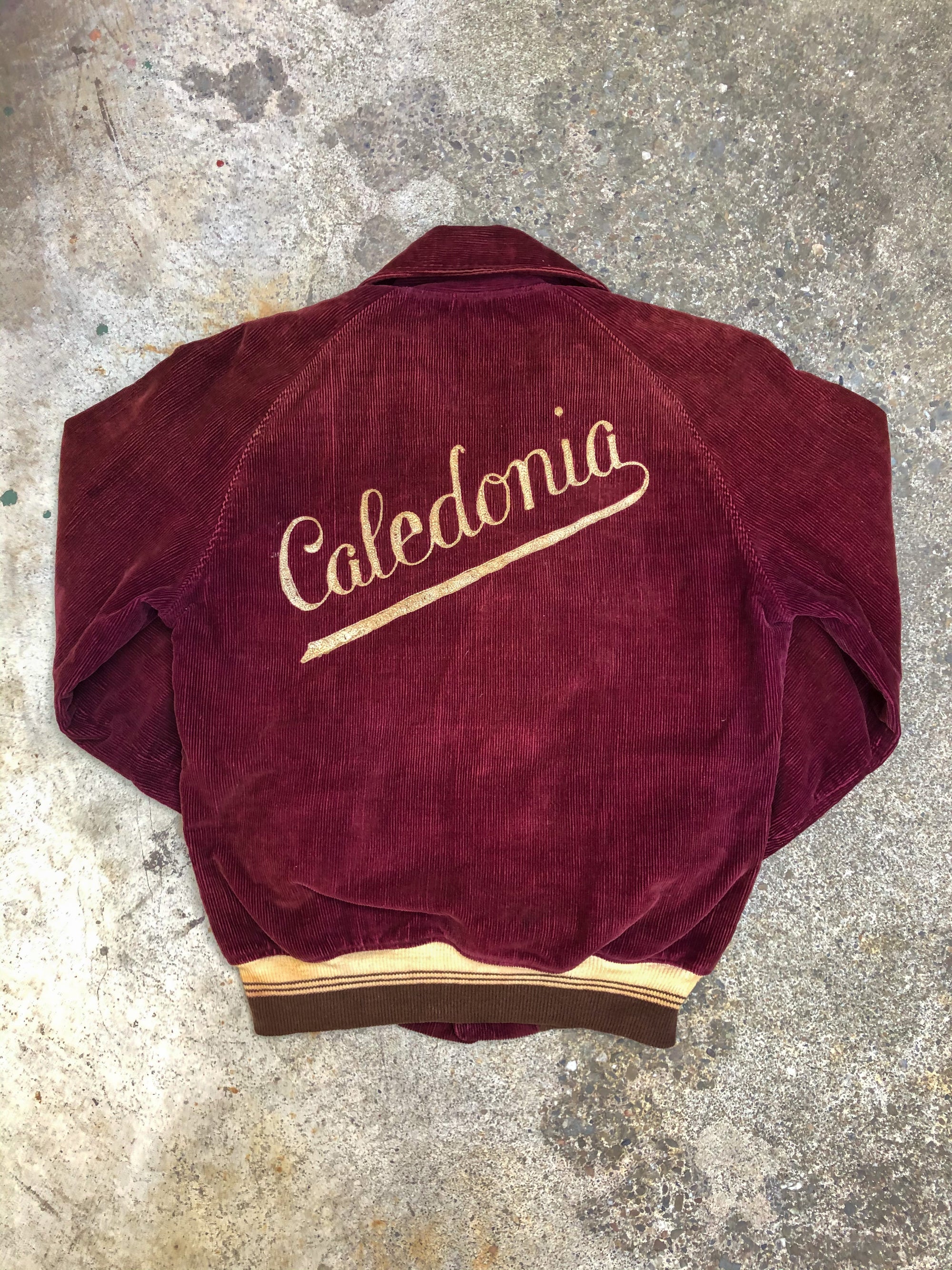 1950s Maroon Corduroy Chain Stitch “Caledonia” Varsity Jacket