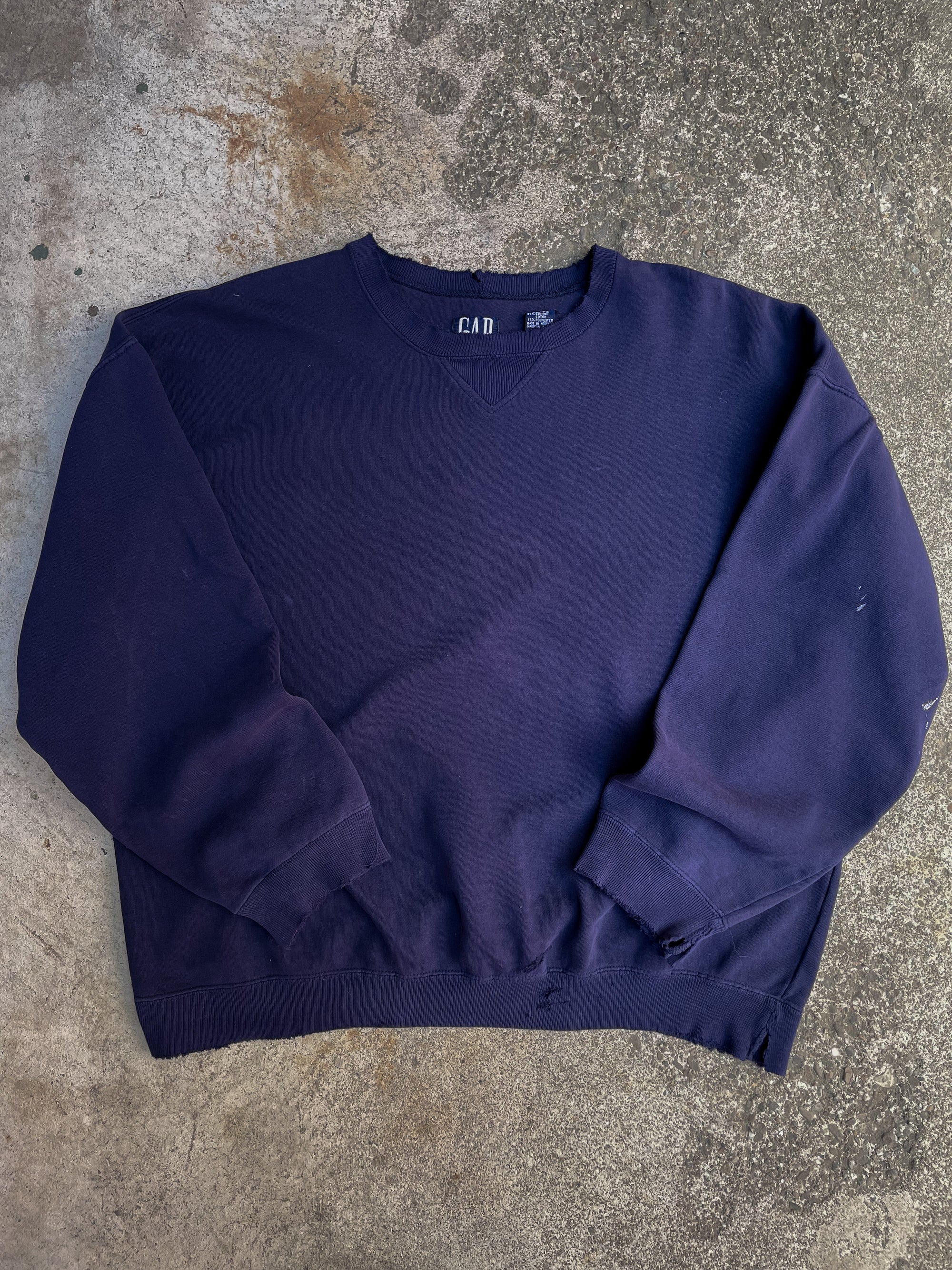 Vintage Gap Distressed Faded Indigo Blank Sweatshirt