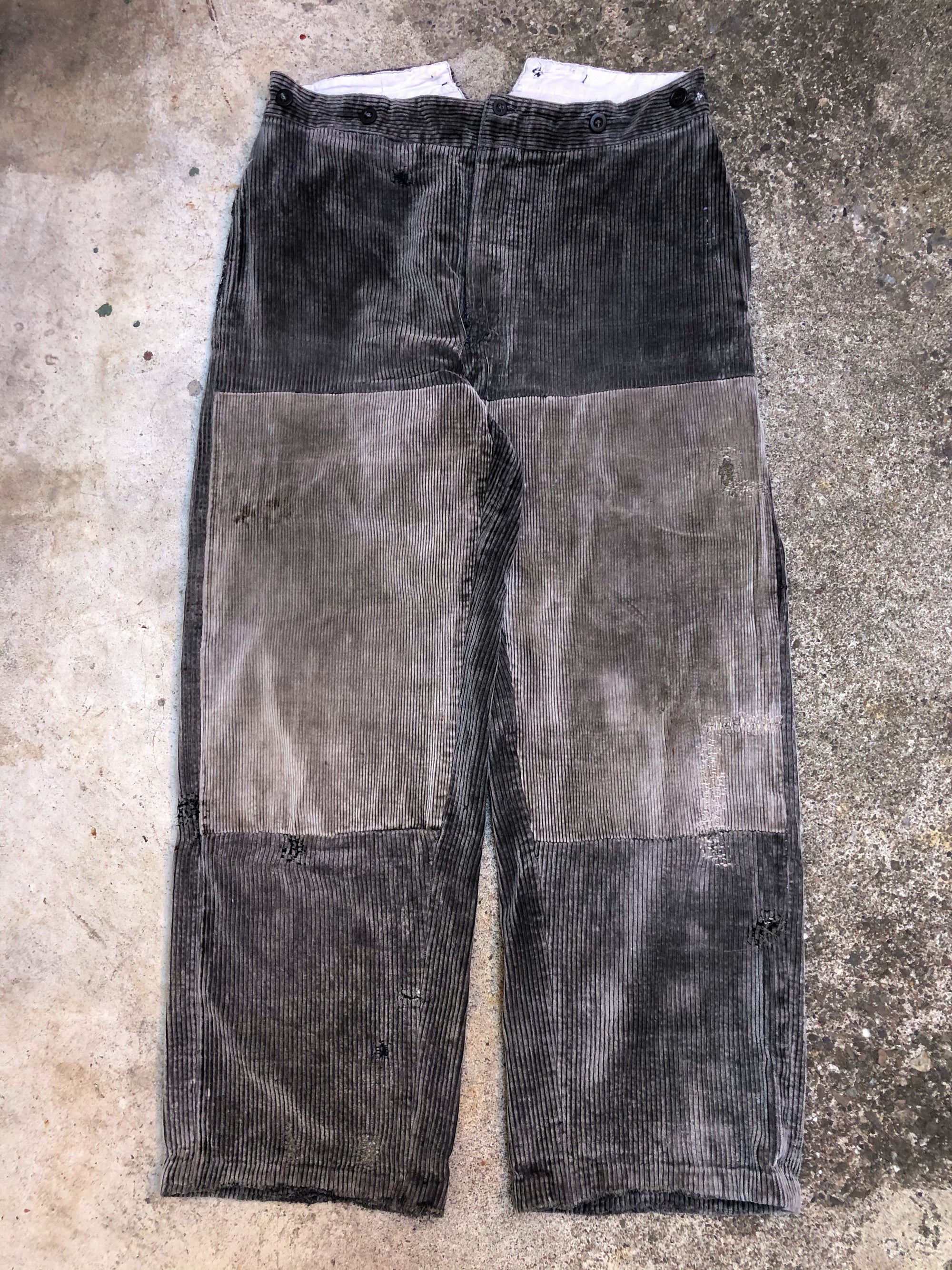 1930s Patchwork Repaired Corduroy French Work Pants (33/34X28)