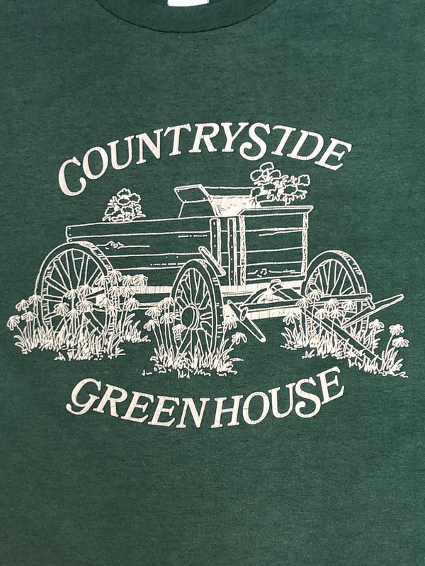 1990s Faded Green “Countryside Greenhouse” Single Stitched Tee