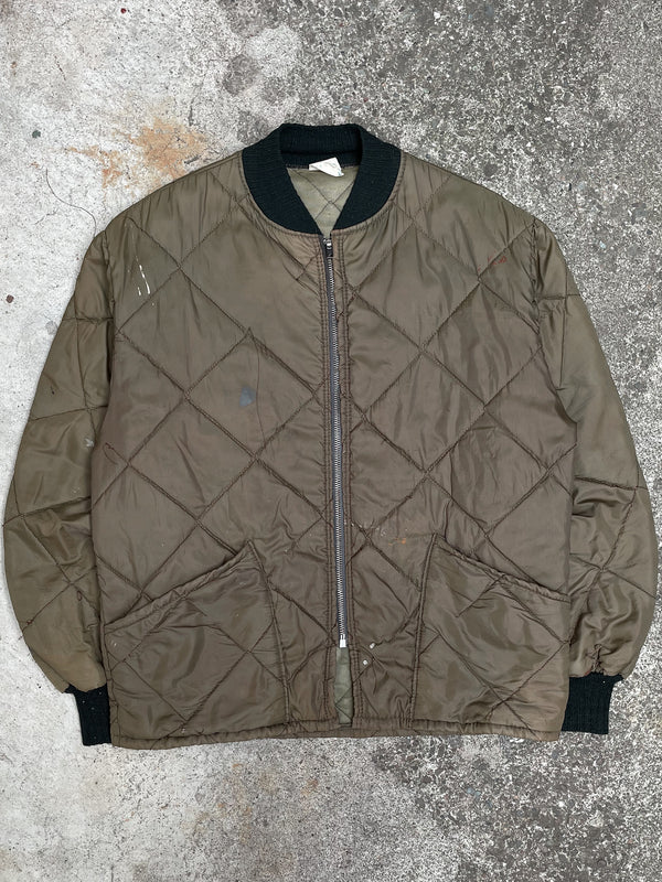 1980s Olive Quilted Liner Jacket Talon Zip