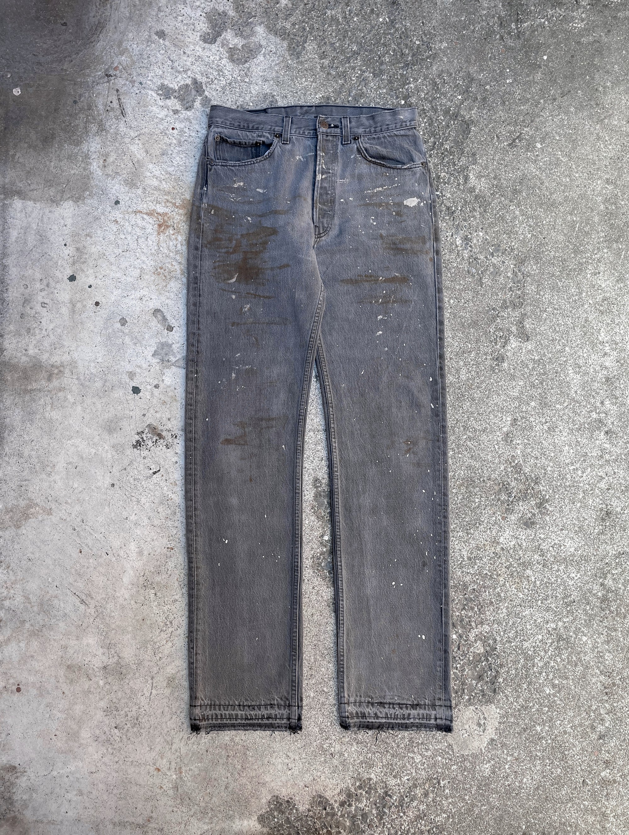 1990s Levis Painted Faded Grey 501 Released Hem (31X33)