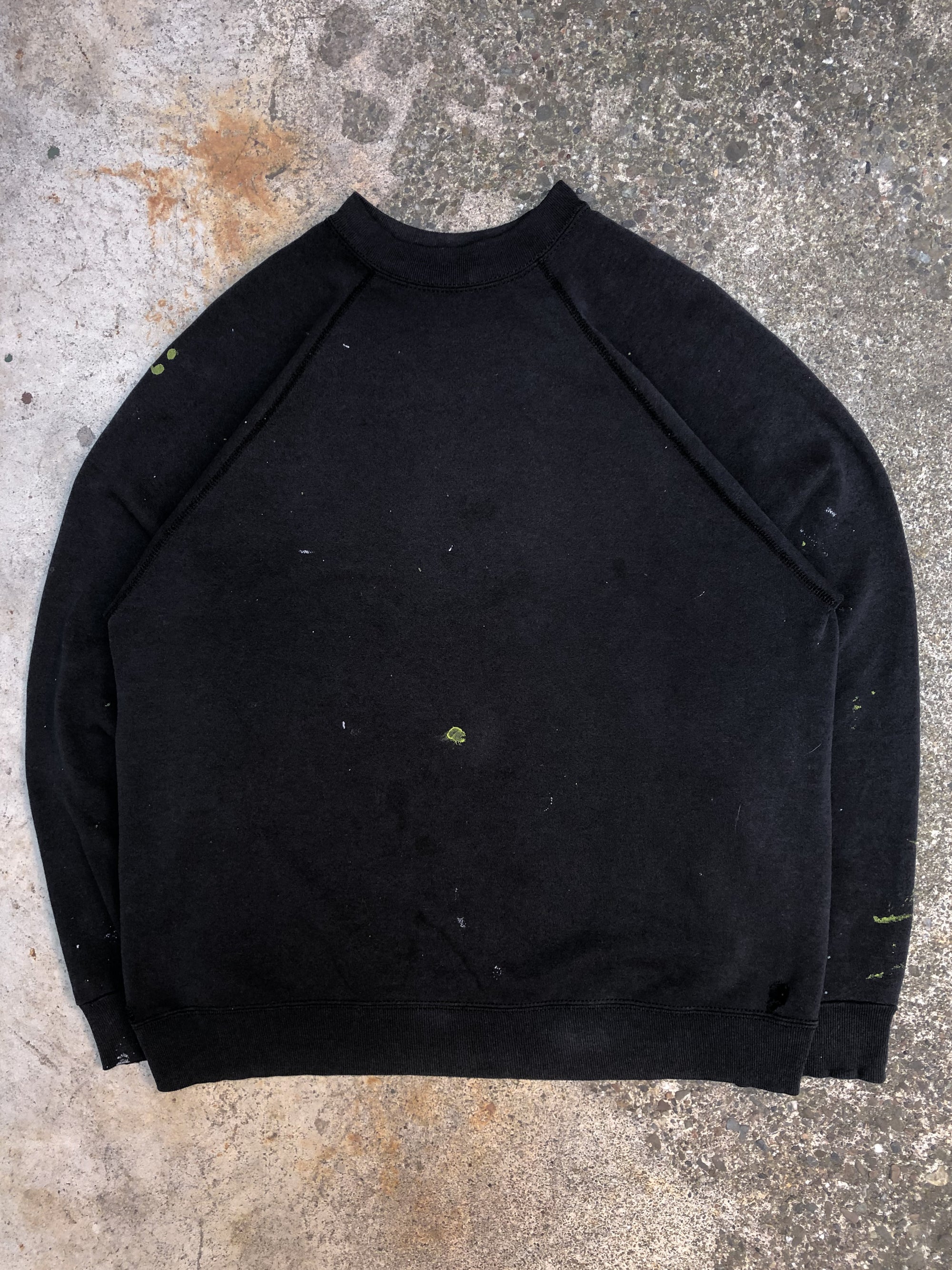 1990s Painted Faded Black Blank Raglan Sweatshirt