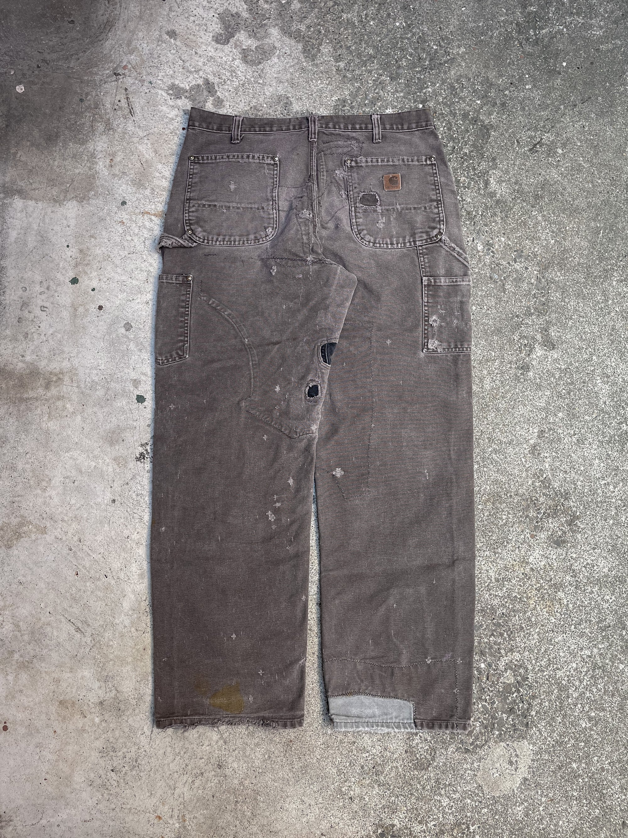 Carhartt B136 Repaired Faded Dark Brown Double Front Knee Work Pants (34X30)