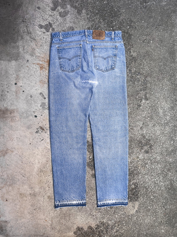 1990s Orange Tab Levi’s Repaired Faded Blue 505 Released Hem (34X32)