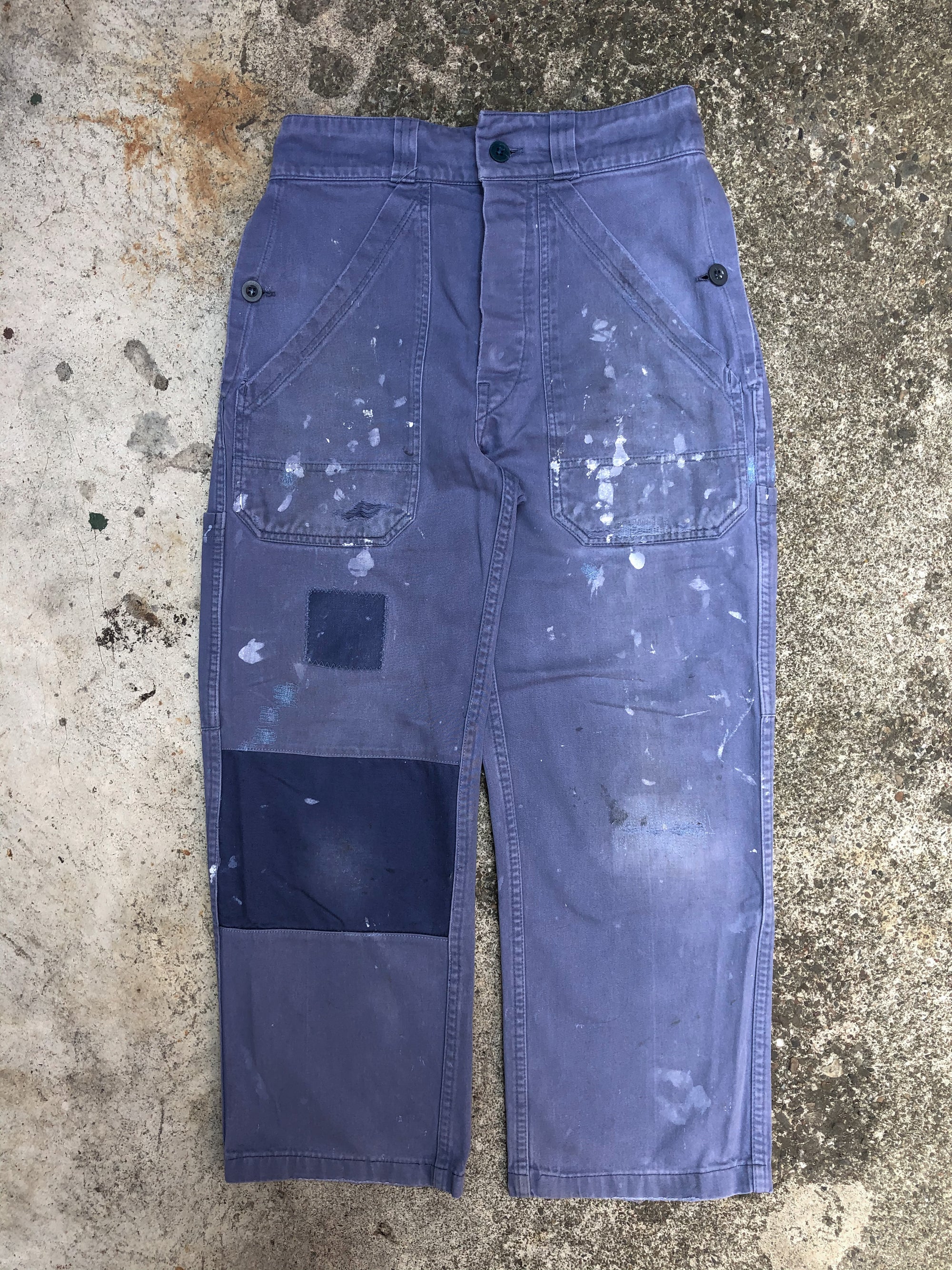1950s Painted Repaired Patchwork French Work Pants (28X25)