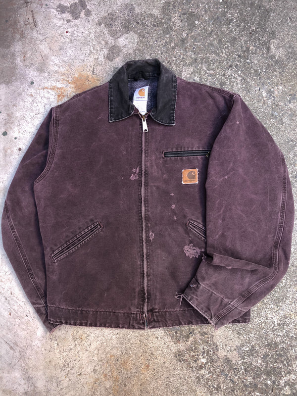 1990s Carhartt Faded Burgundy Lined Work Jacket (M)