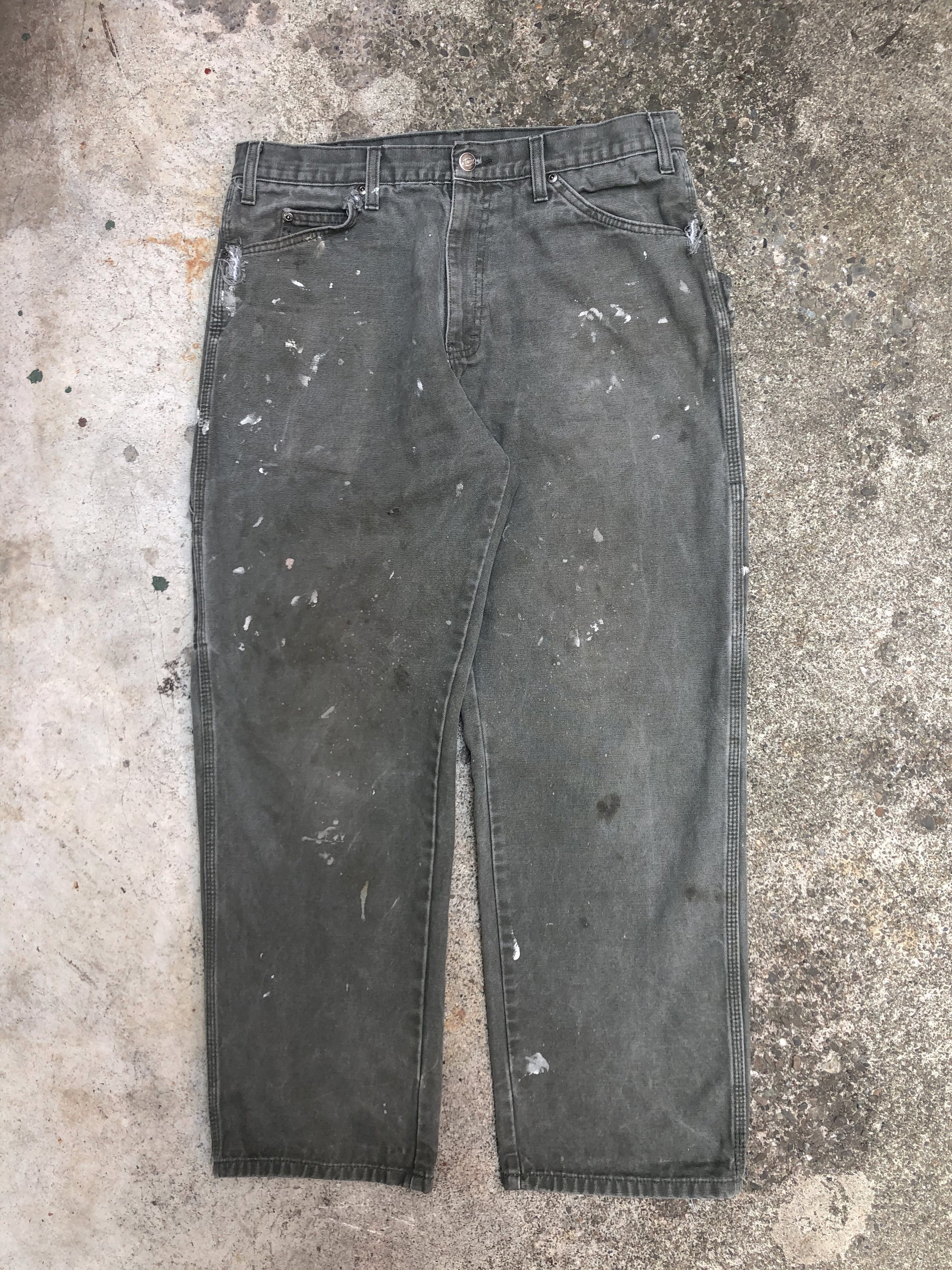 Vintage Dickies Painted Faded Green Work Pants (33X28)