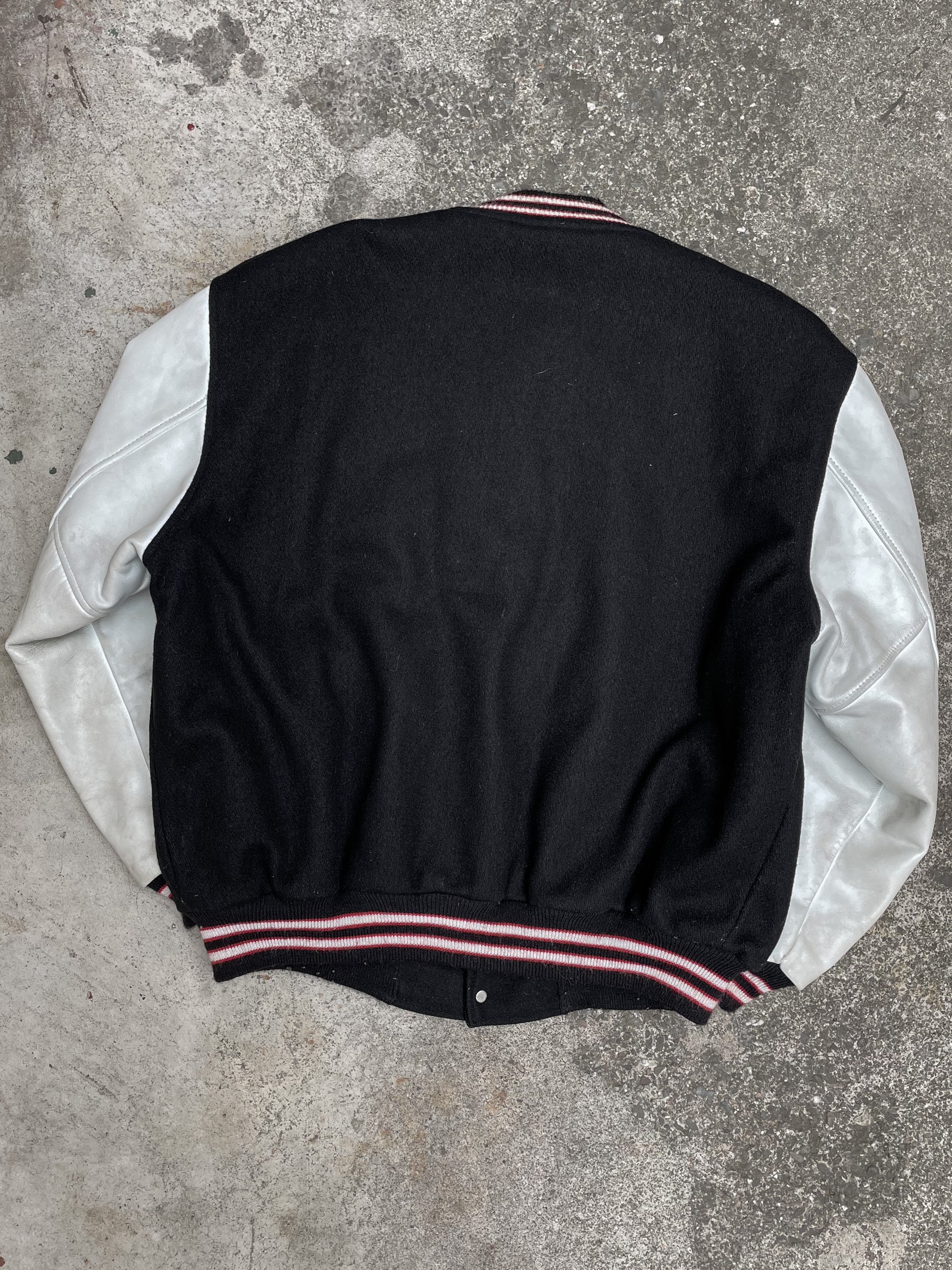 1990s “Chris” Chain Stitched Black Varsity Jacket (XL)
