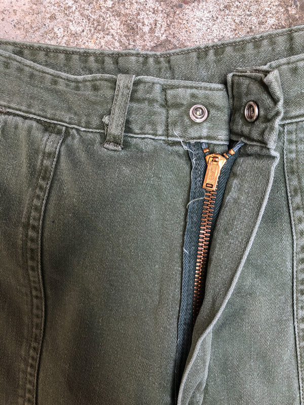 1960s Talon Zip Repaired Faded OG 107 Military Pants (28X27)