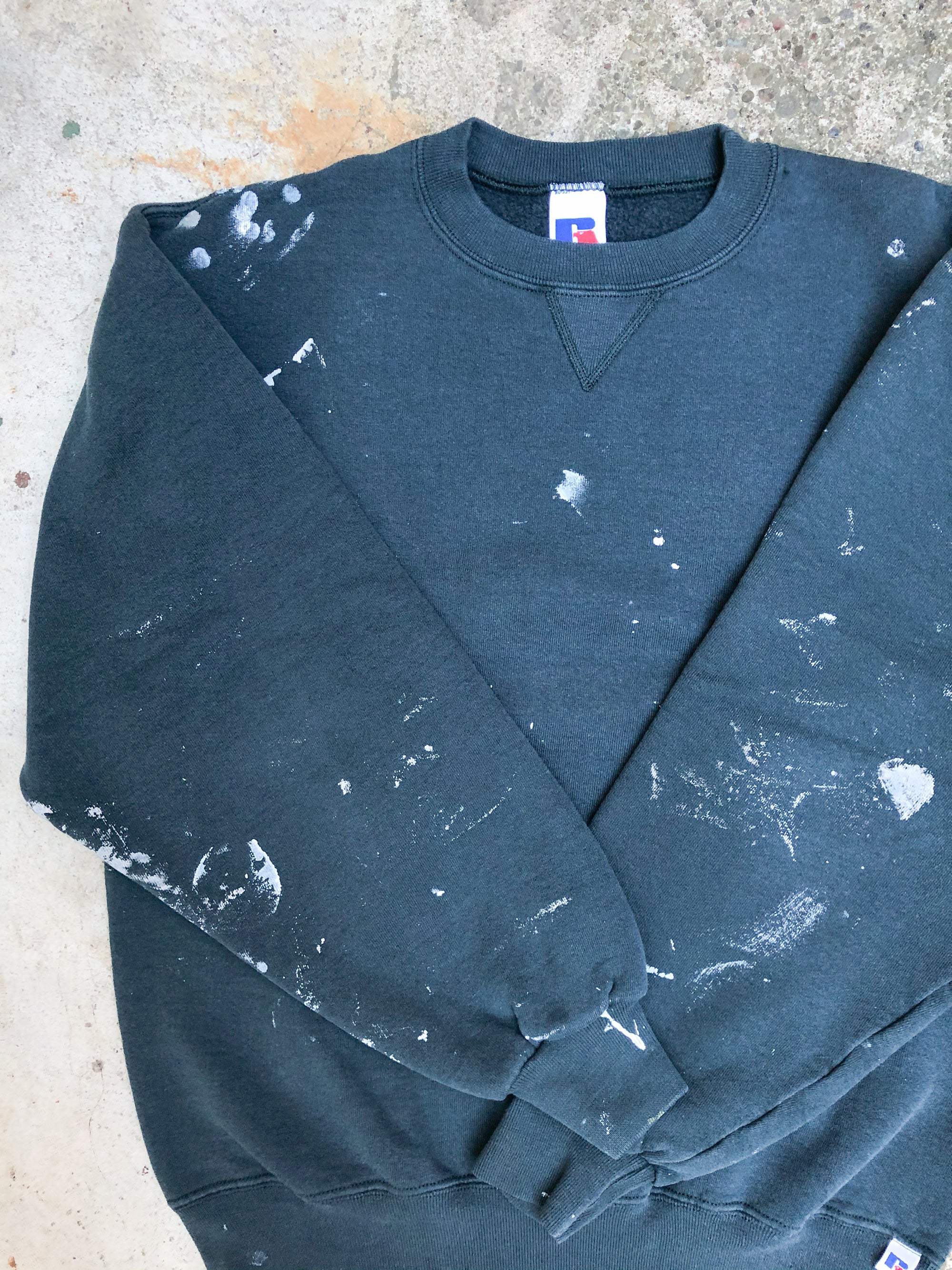 1990s Russell Painted Faded Dark Sea Foam Blank Sweatshirt