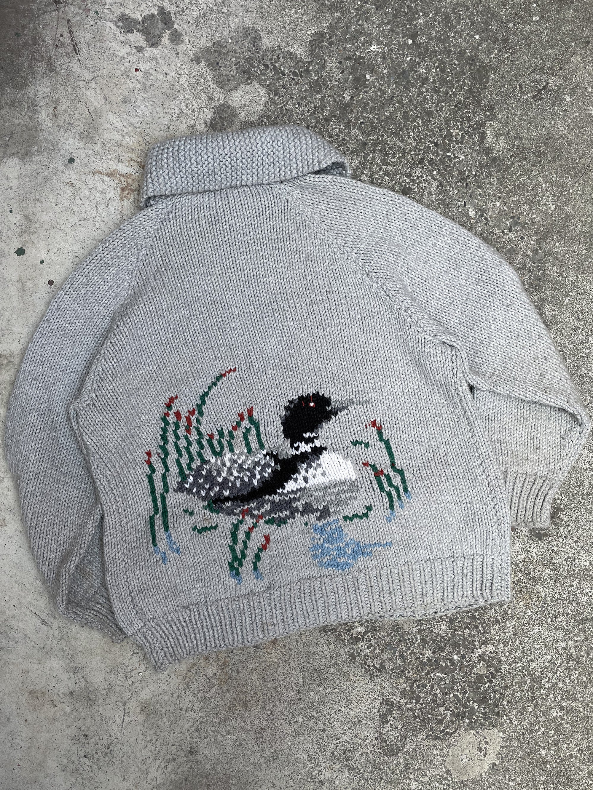 1970s “Duck” Knit Grey Talon Zip Cowichan Cardigan Sweater (XL)