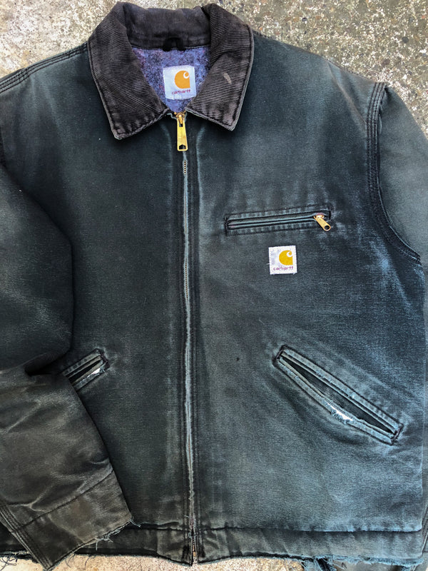 1990s Carhartt Dusty Faded Black Lined Work Jacket (M)