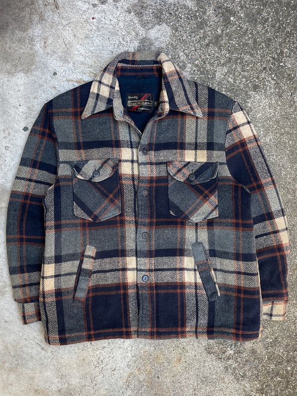 1970s Navy and Cream Fleece Lined Flannel