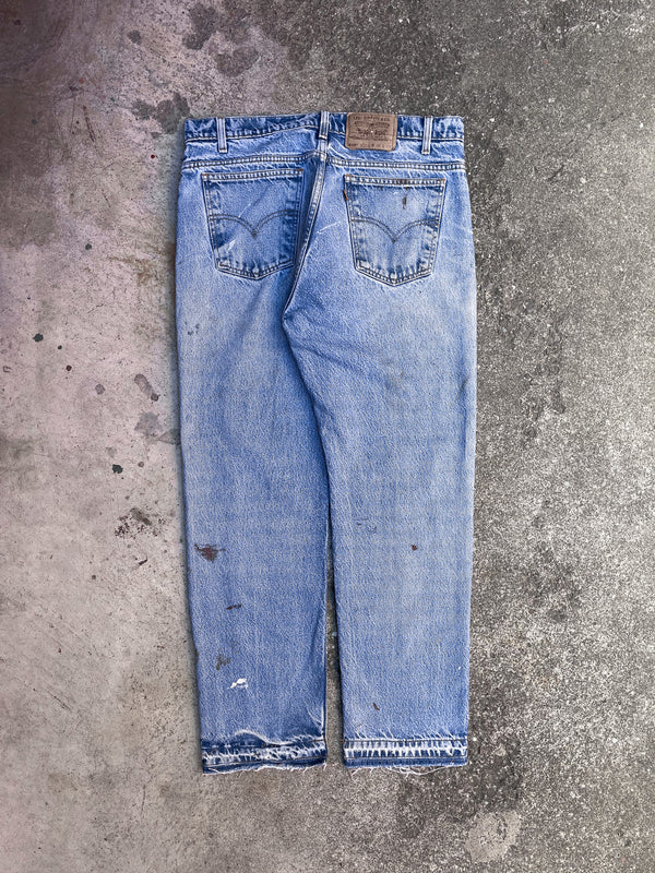 1990s Orange Tab Levi’s Painted Distressed Blue 505 Released Hem (34X29)