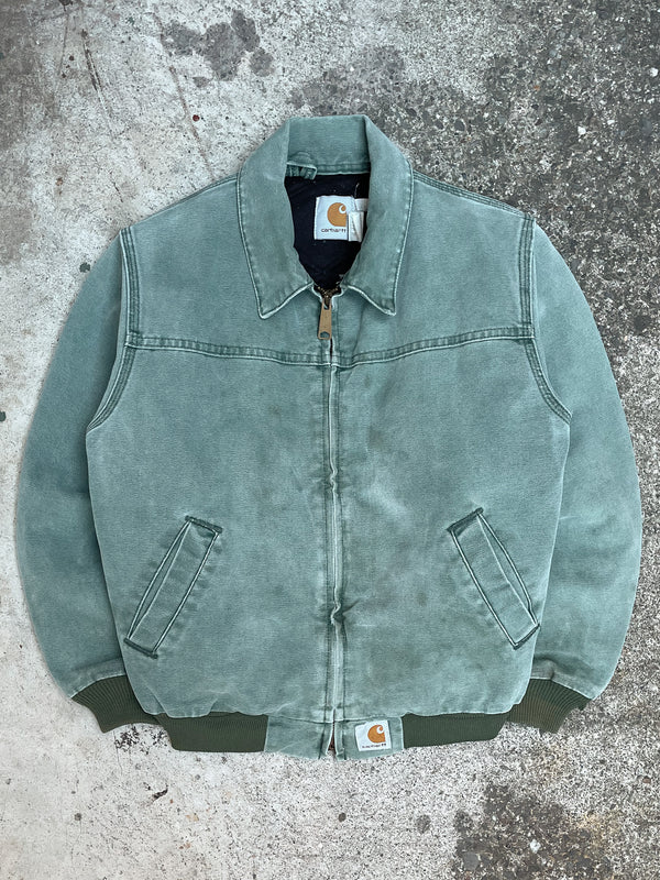 1990s Carhartt Faded Green Youth Santa Fe Work Jacket (M)