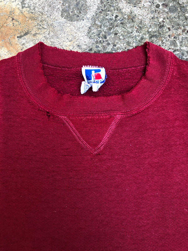 1990s Russell Cherry Red Worn In Blank Sweatshirt