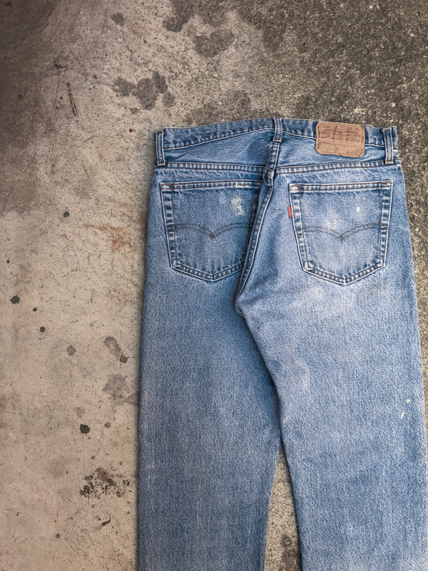 1980s Levis Painted Faded Blue 505 Released Hem (31X30)