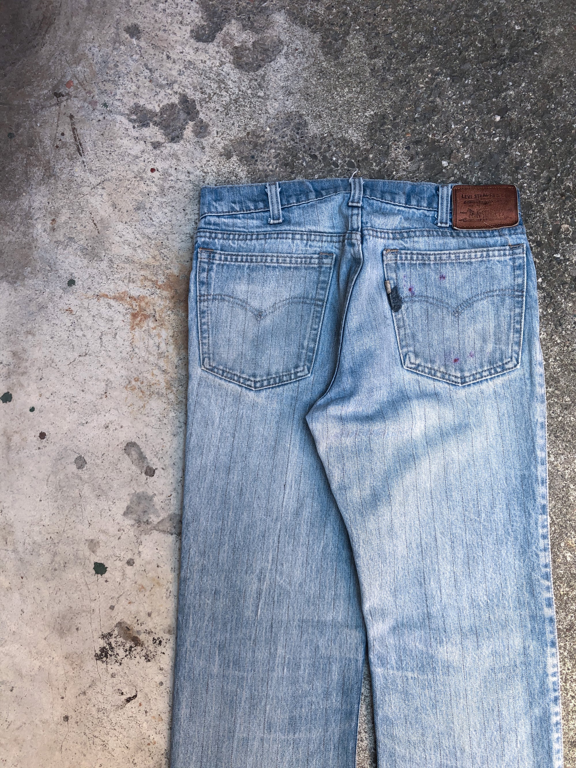 1970s Levis Skosh Faded Striped Blue Denim Released Hem (31X31)