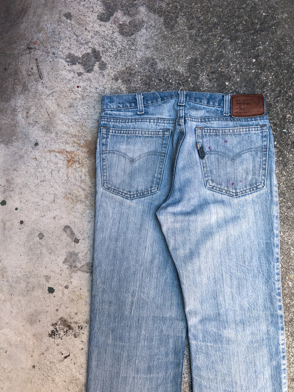 1970s Levis Skosh Faded Striped Blue Denim Released Hem (31X31)