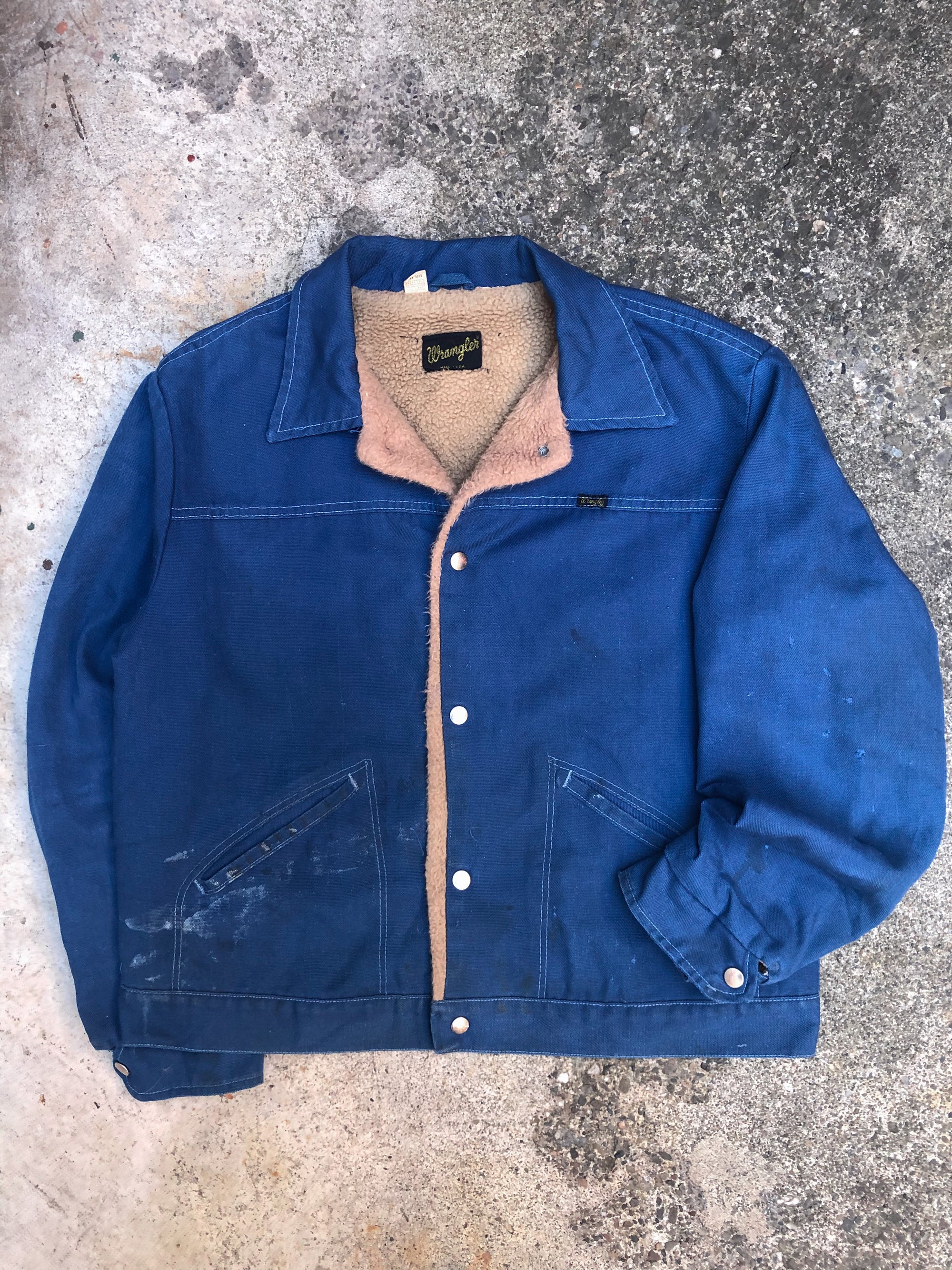 1980s Wrangler Blue Canvas Sherpa Work Jacket