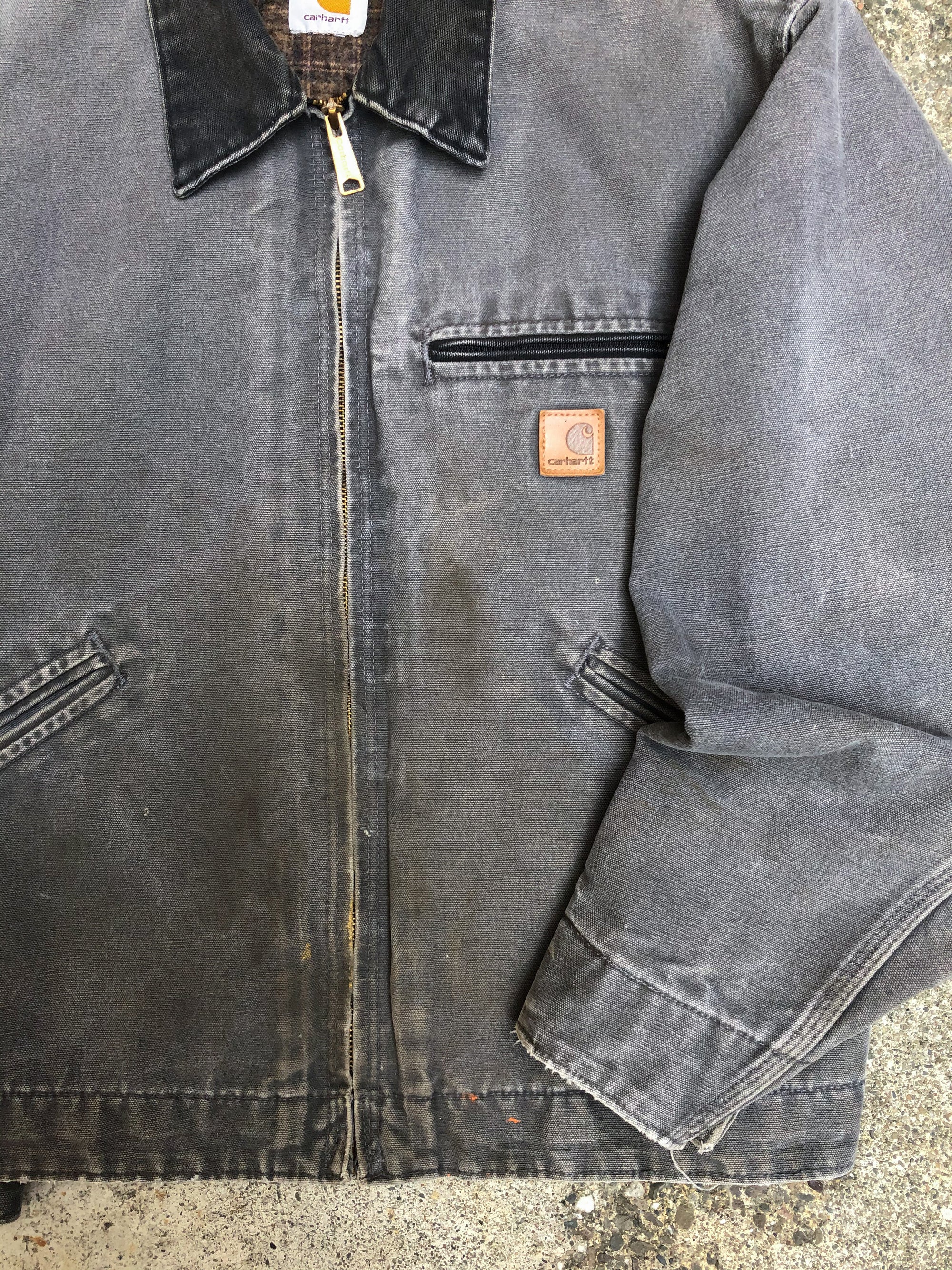 1990s Carhartt Faded Gravel Grey Lined Work Jacket (M)