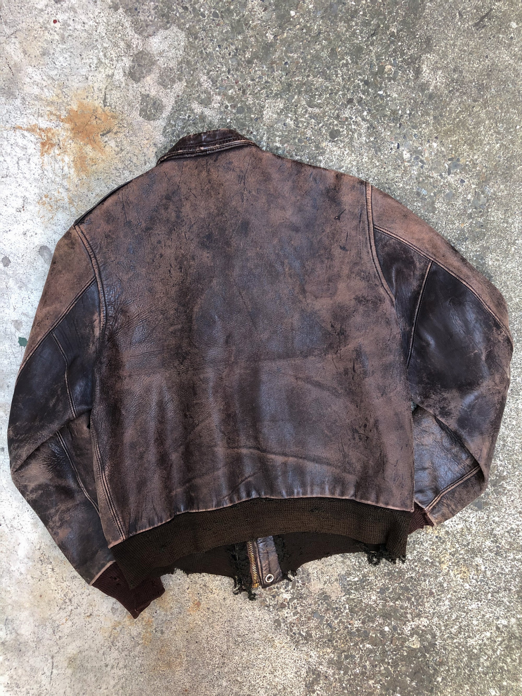 1950s Penney Distressed Faded Chocolate Brown Leather Jacket (M)