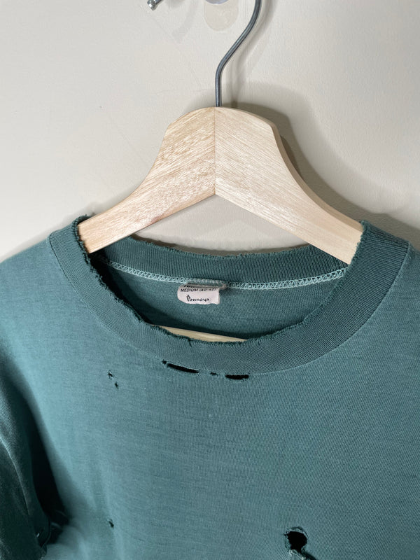 1960s Thrashed Faded Green Single Stitched Pocket Tee (M)