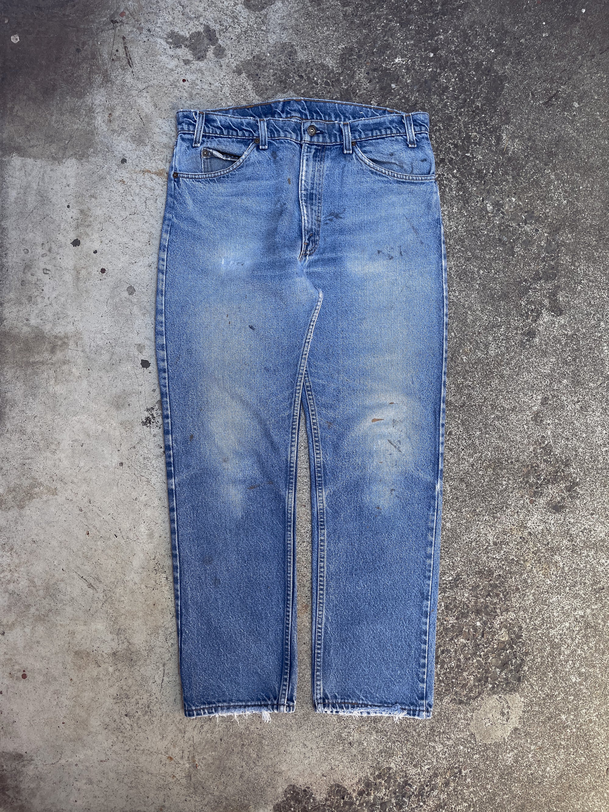 1980s Orange Tab Levis Worn In Blue 505 (35X29)