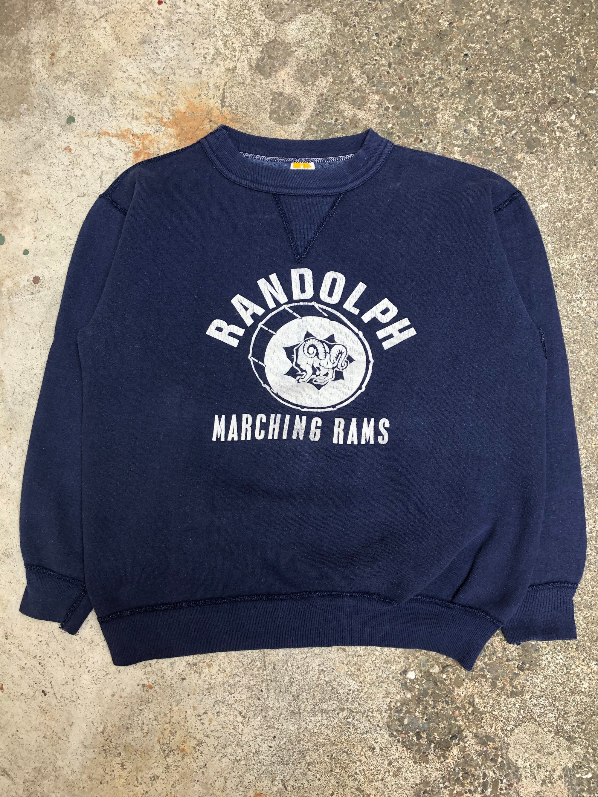 1970s Russell Navy "Randolph Marching Rams" V Sweatshirt