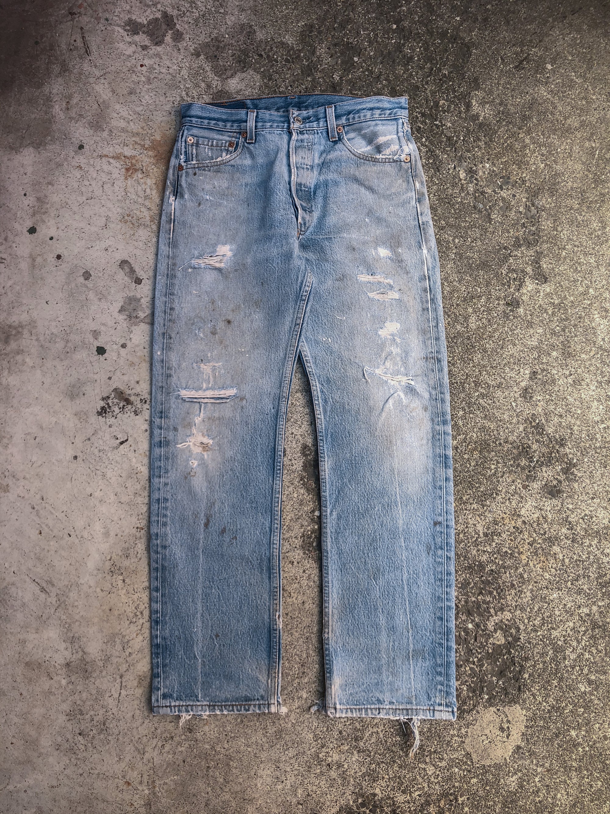 1990s Levis Distressed Heel Bite Blue 501XX (29X29)