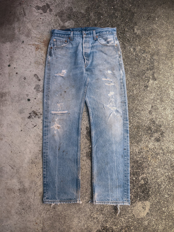 1990s Levis Distressed Heel Bite Blue 501XX (29X29)