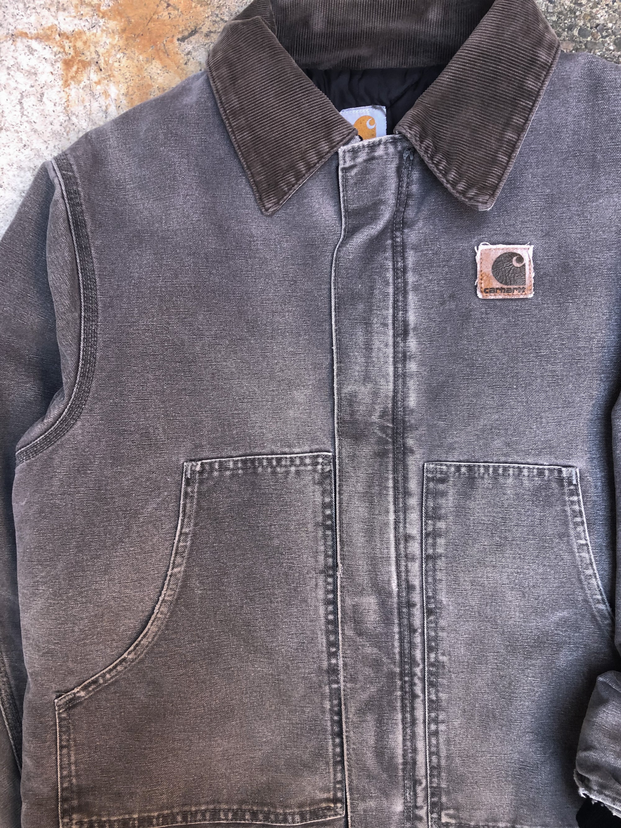 1990s Carhartt Faded Cement Grey Quilted Arctic Jacket (L)