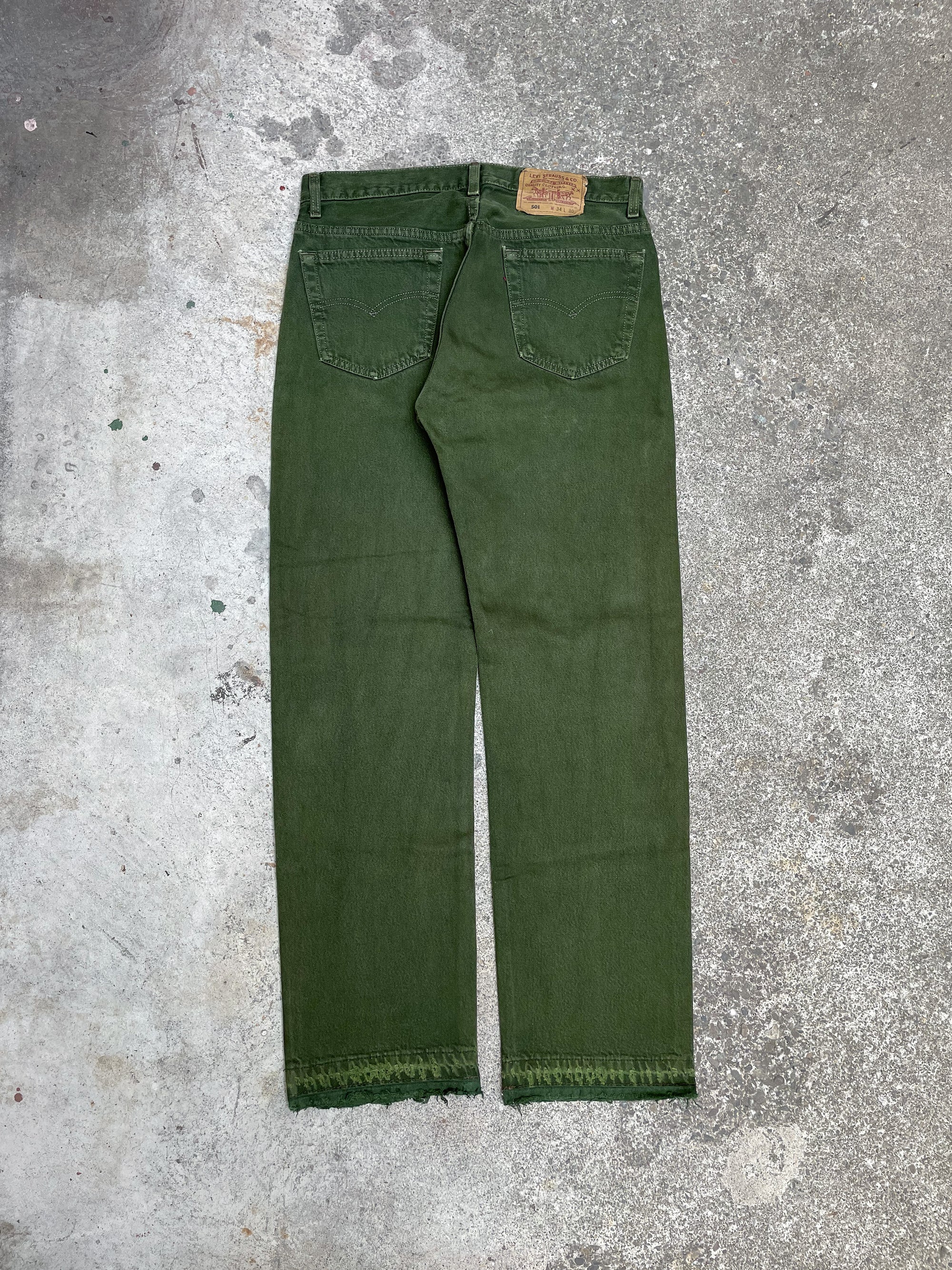 1990s Levi’s Faded Green 501 Released Hem (32X30)