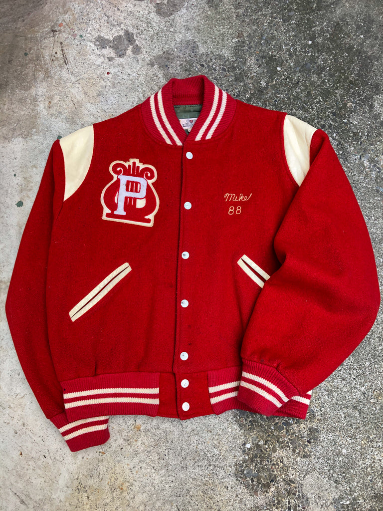 1980s Cherry Red Chain Stitch “PAHS Marching Band” Varsity Jacket 
