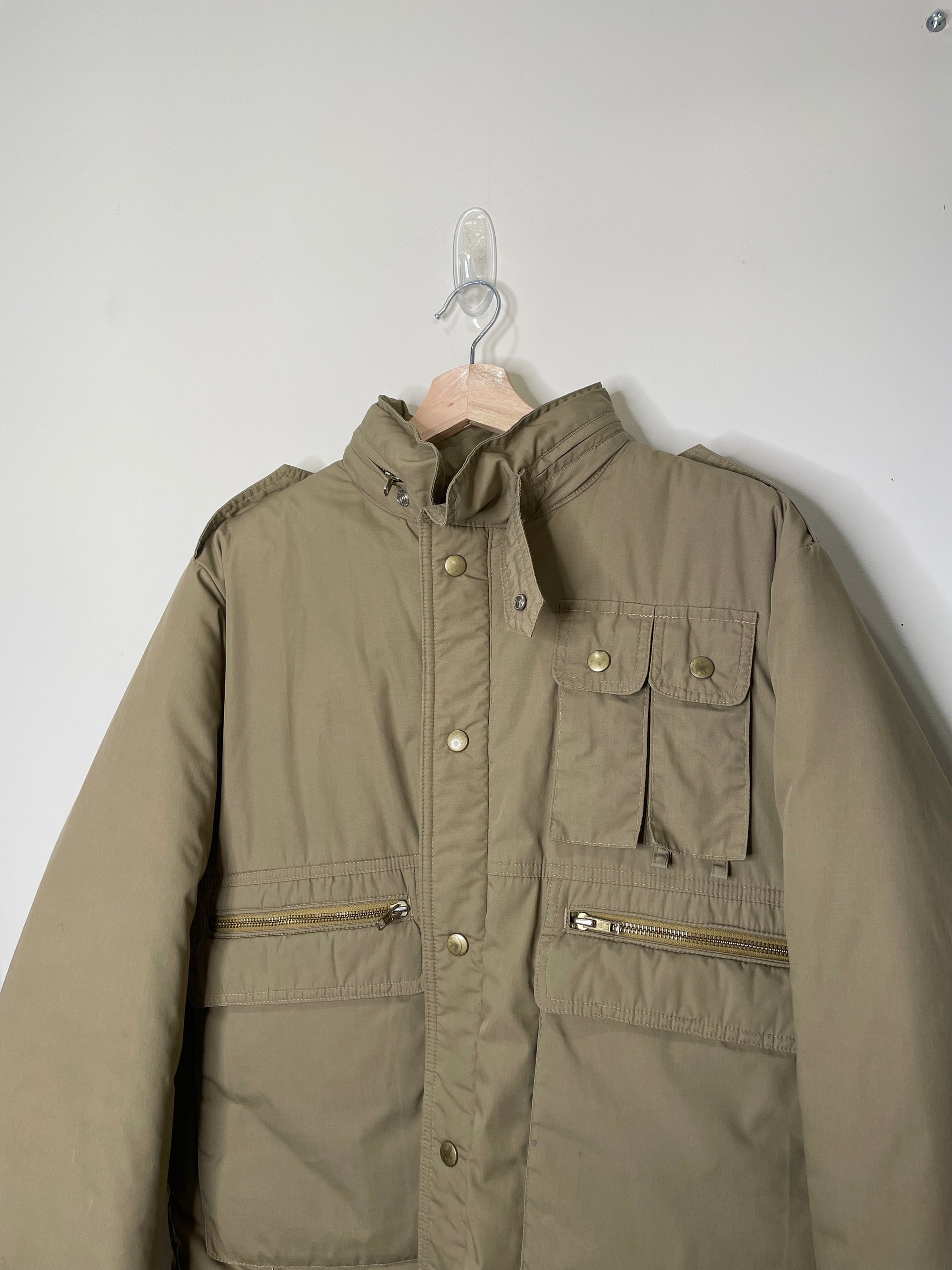 1980s Khaki Cargo Down Puffer Jacket (S/M)