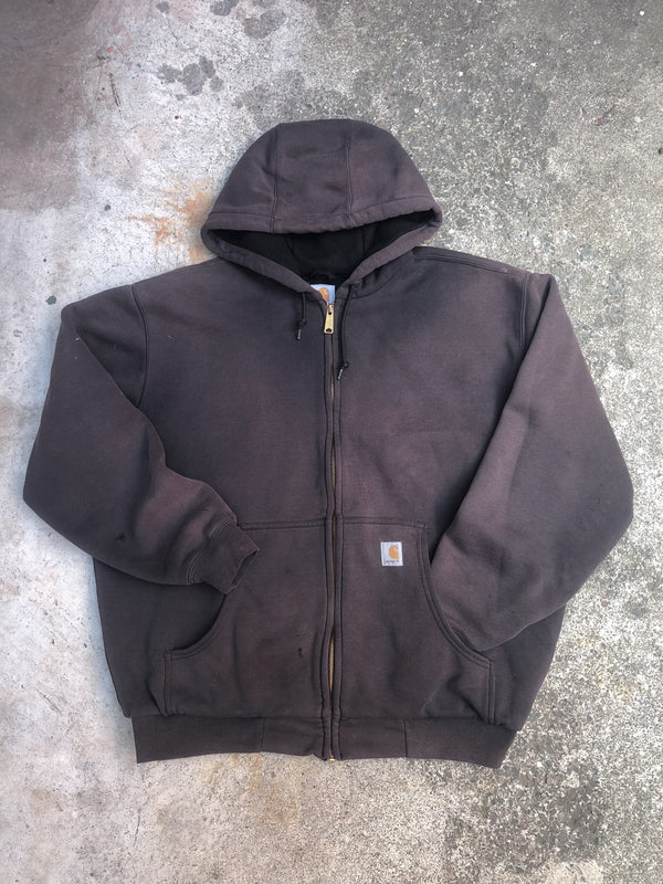 1990s Carhartt Sun Faded Chocolate Brown Thermal Zip Up Hoodie