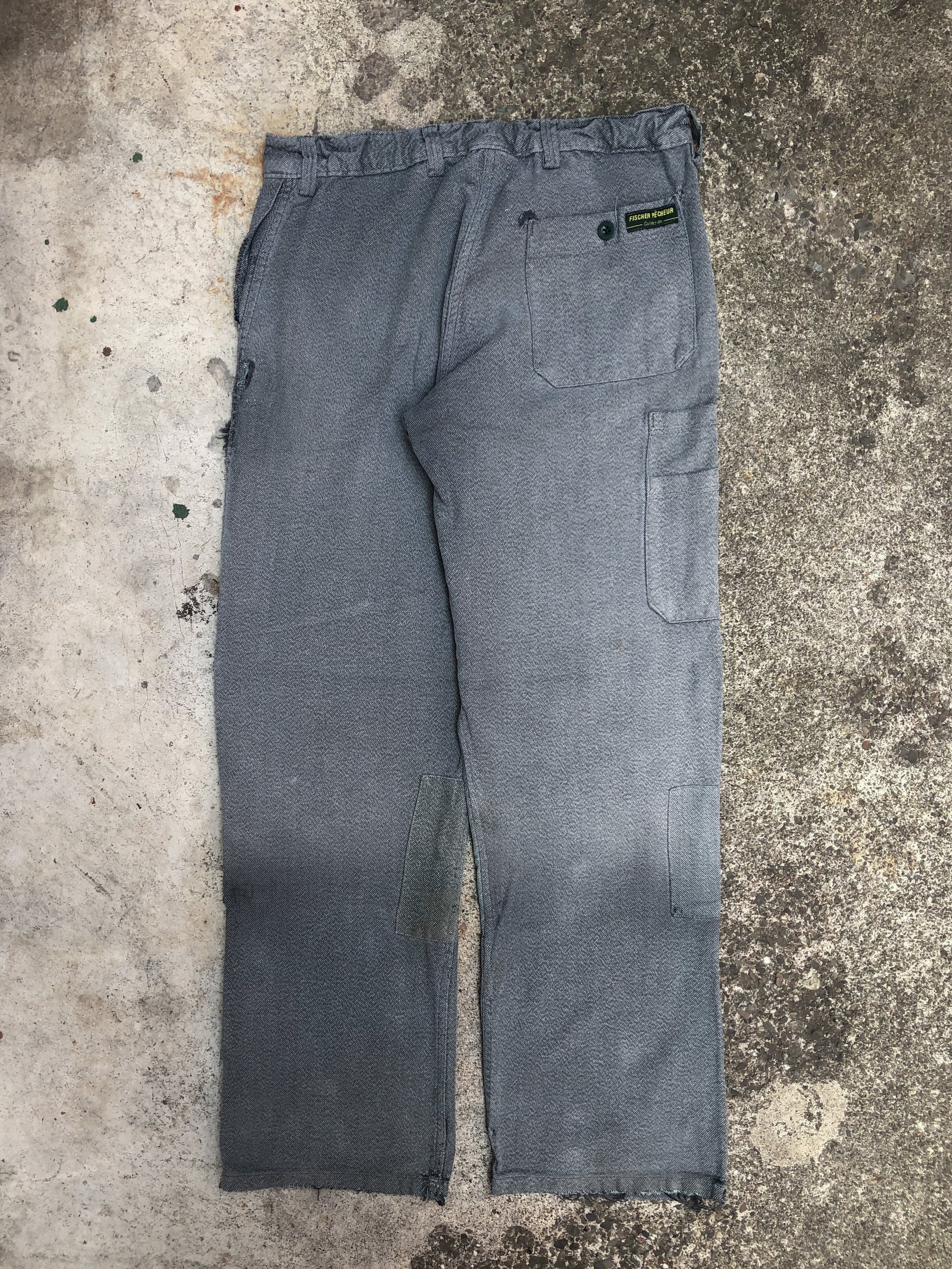 1950s Grey Green Repaired Patchwork European Work Pants (33X30)