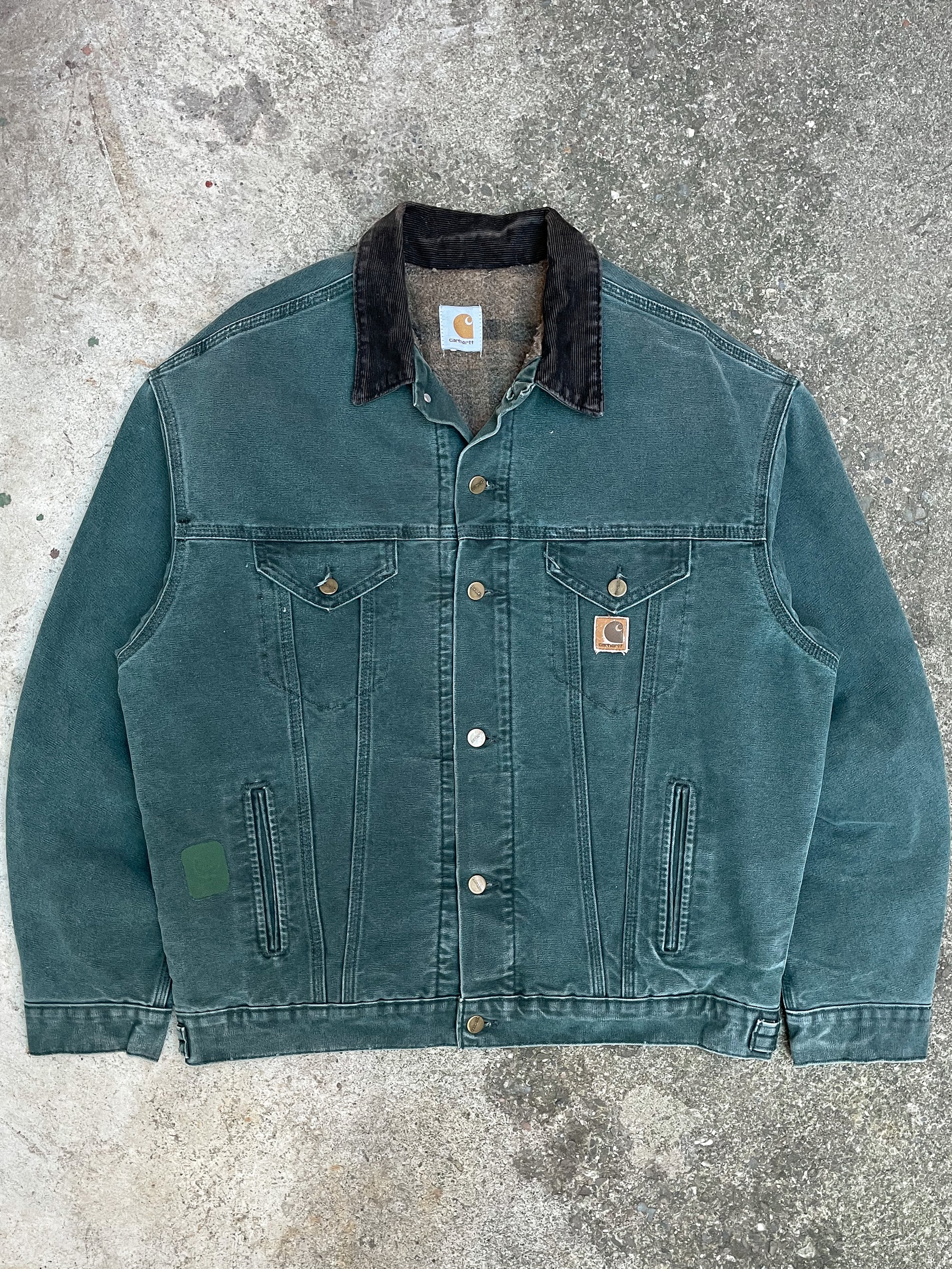 1990s Carhartt Faded Hunter Green Lined Trucker Jacket (L)